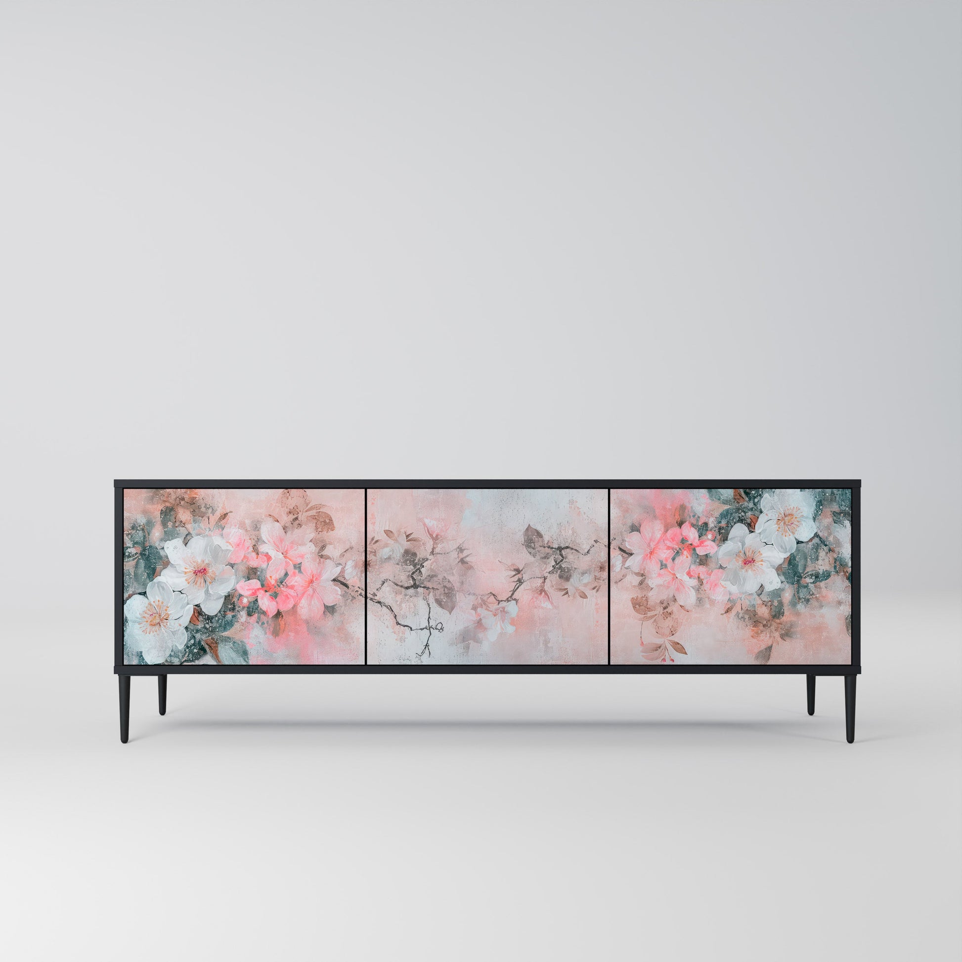 Meuble TV 3 portes CHERRY BLOSSOM finition noire