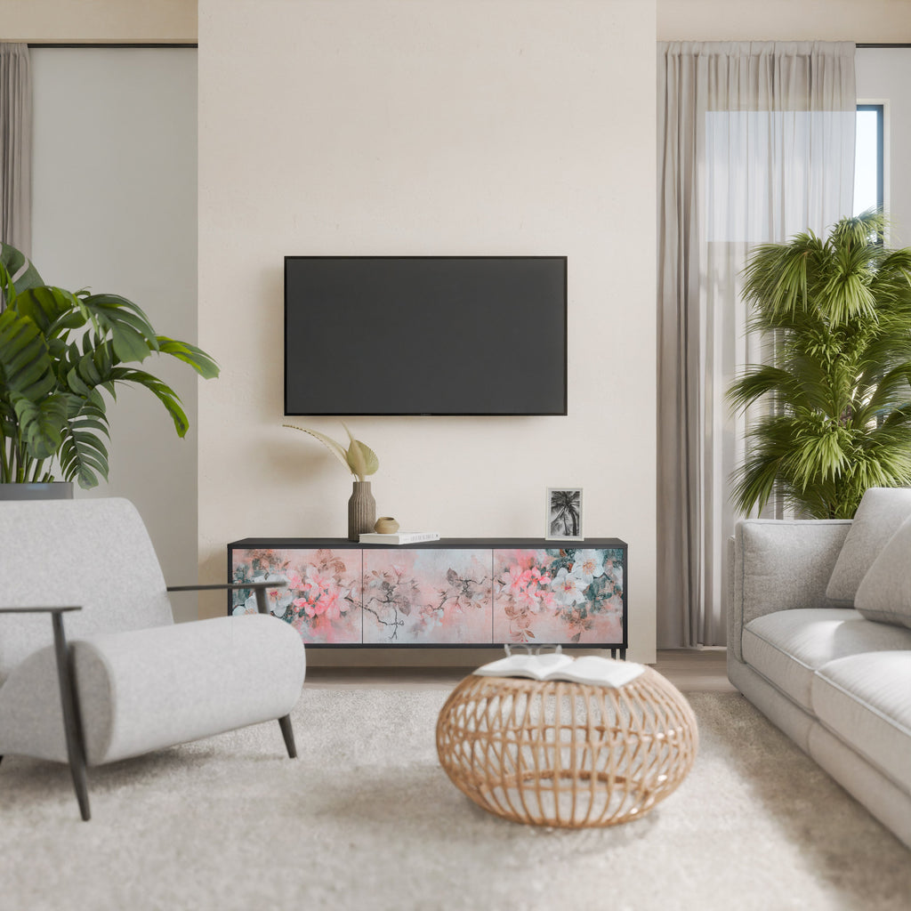 Meuble TV 3 portes CHERRY BLOSSOM finition noire