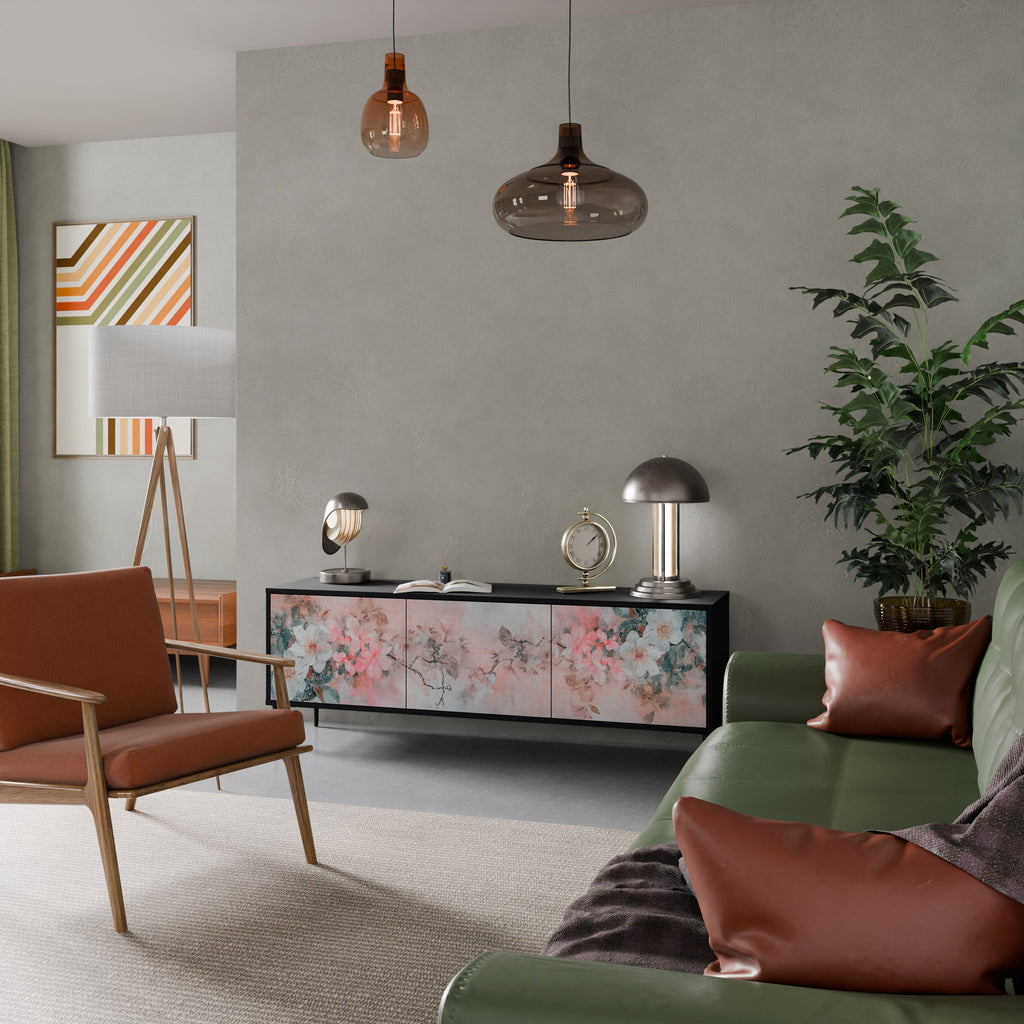 Meuble TV 3 portes CHERRY BLOSSOM finition noire