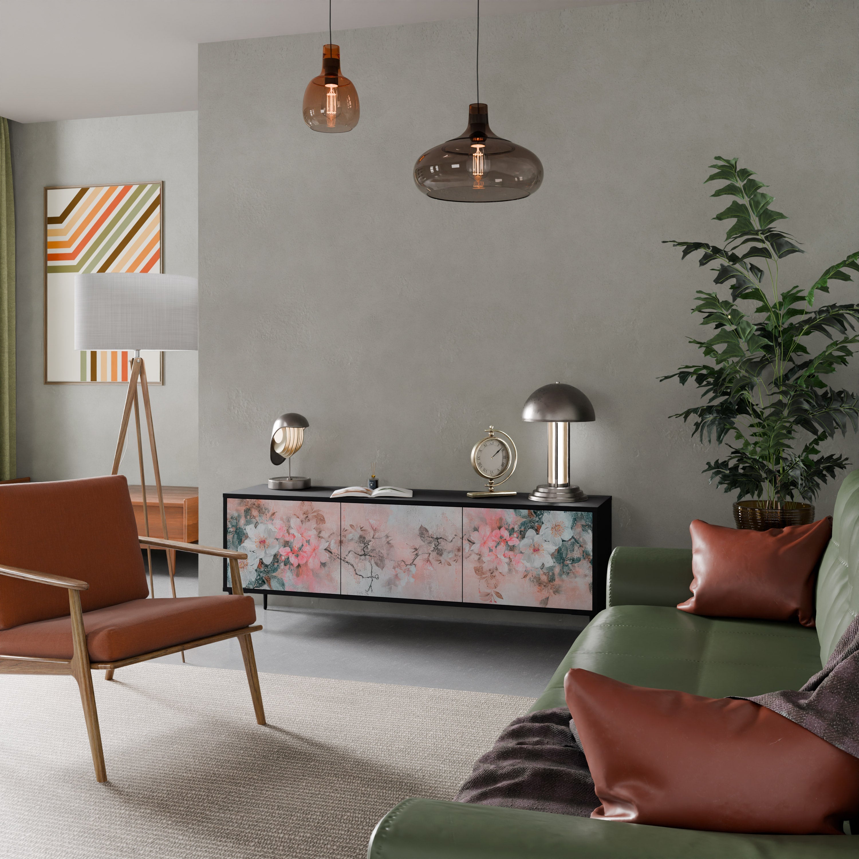 Meuble TV 3 portes CHERRY BLOSSOM finition noire