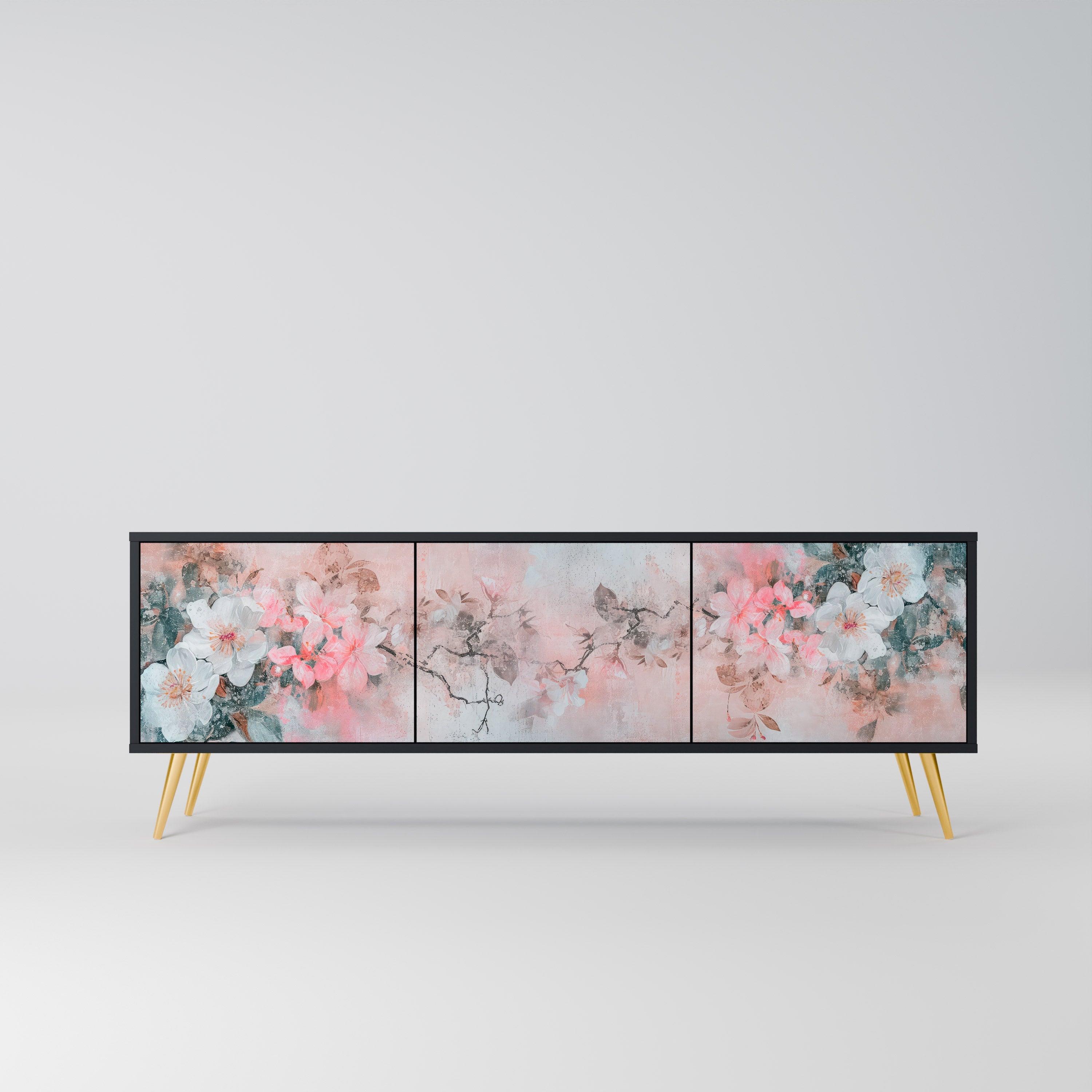 Meuble TV 3 portes CHERRY BLOSSOM finition noire