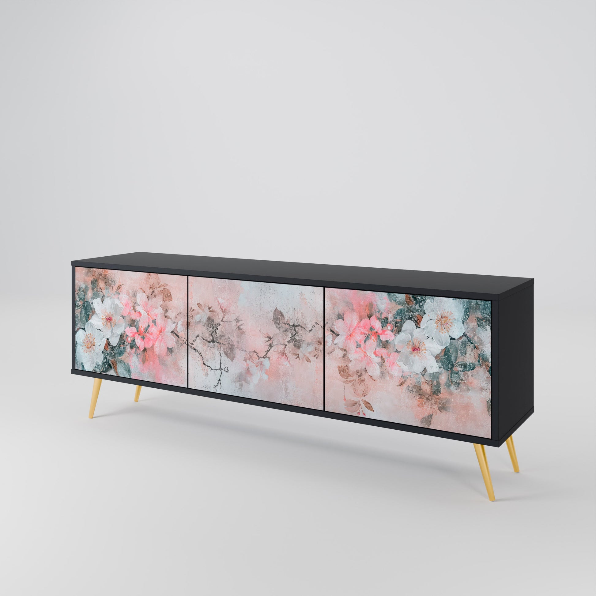 Meuble TV 3 portes CHERRY BLOSSOM finition noire