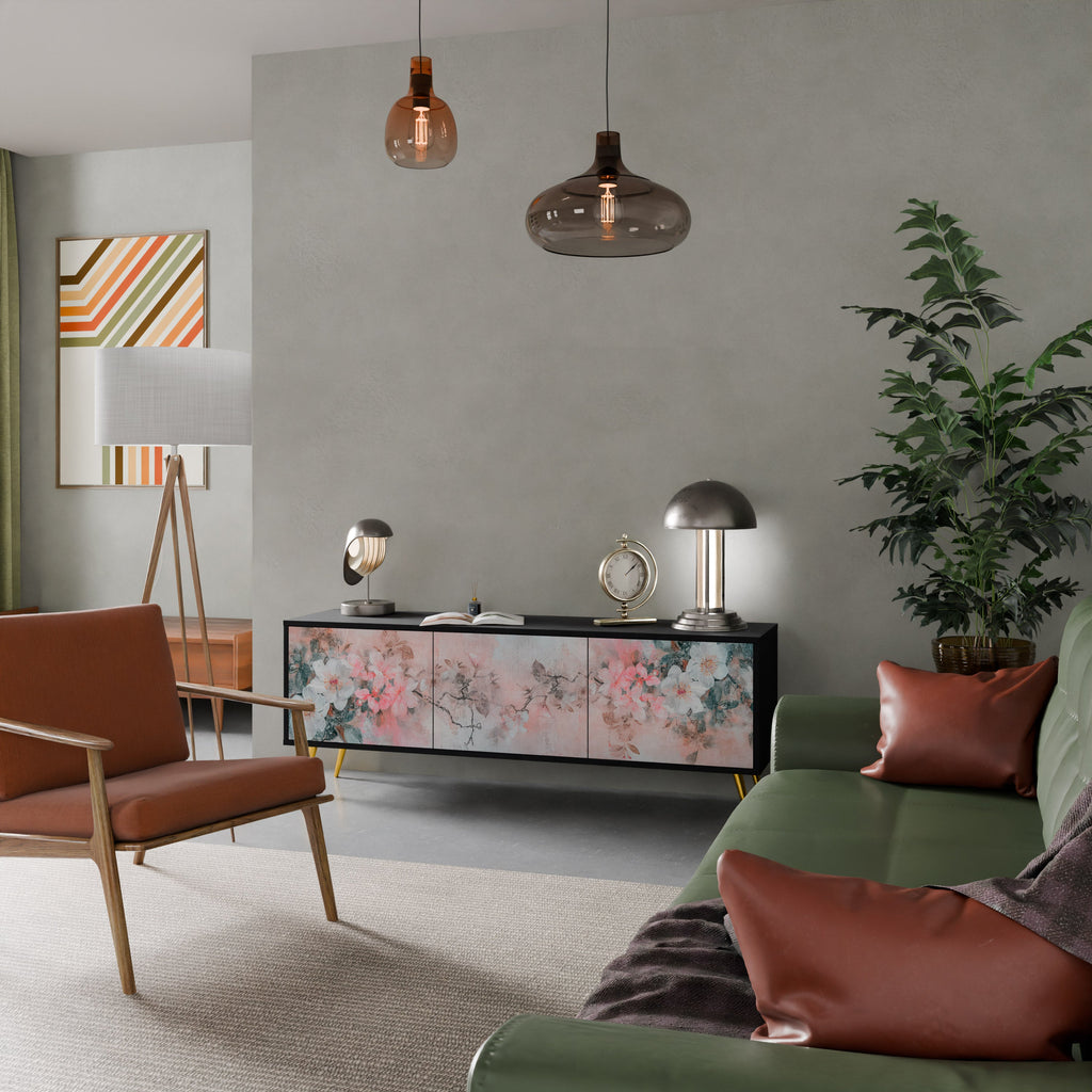 Meuble TV 3 portes CHERRY BLOSSOM finition noire