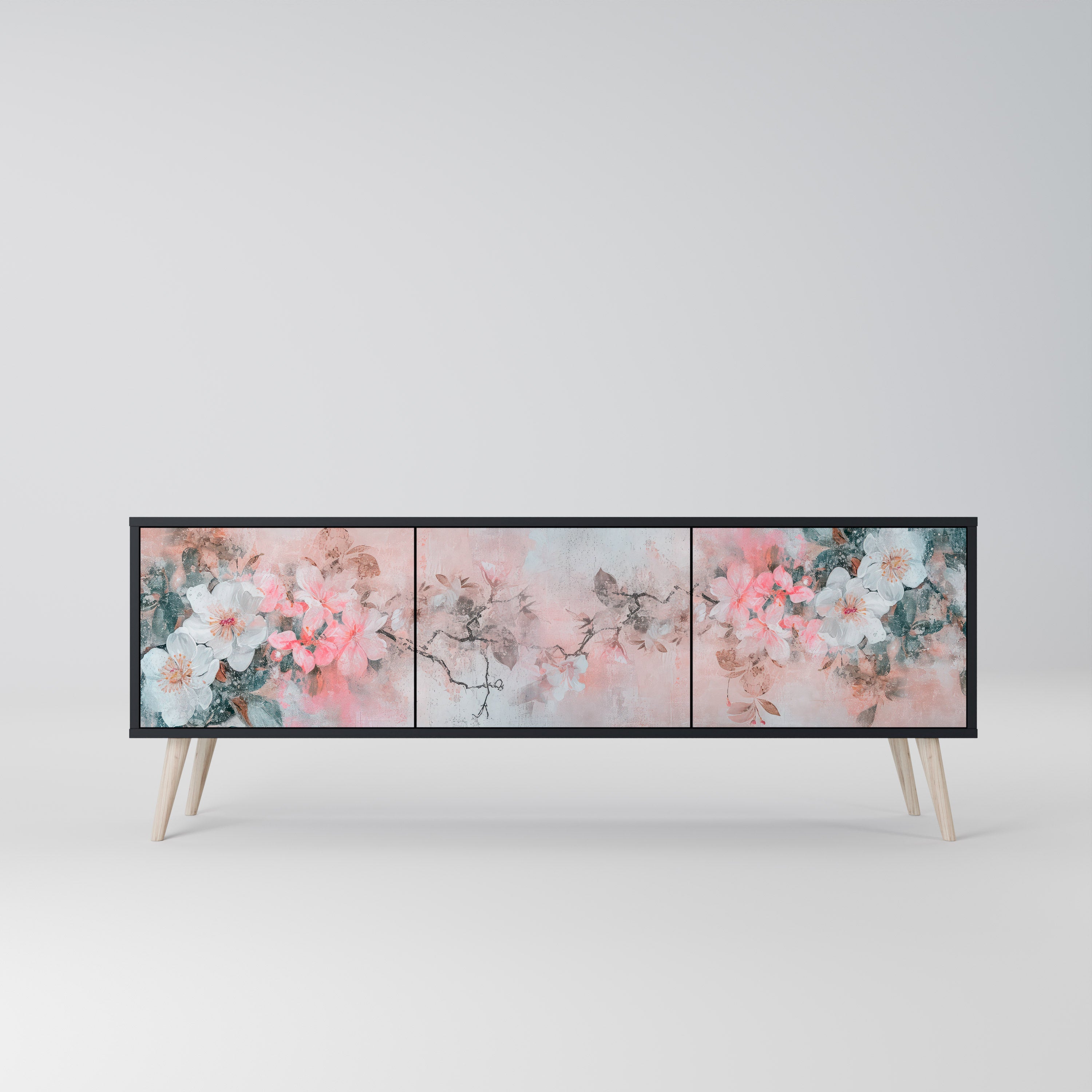 Meuble TV 3 portes CHERRY BLOSSOM finition noire