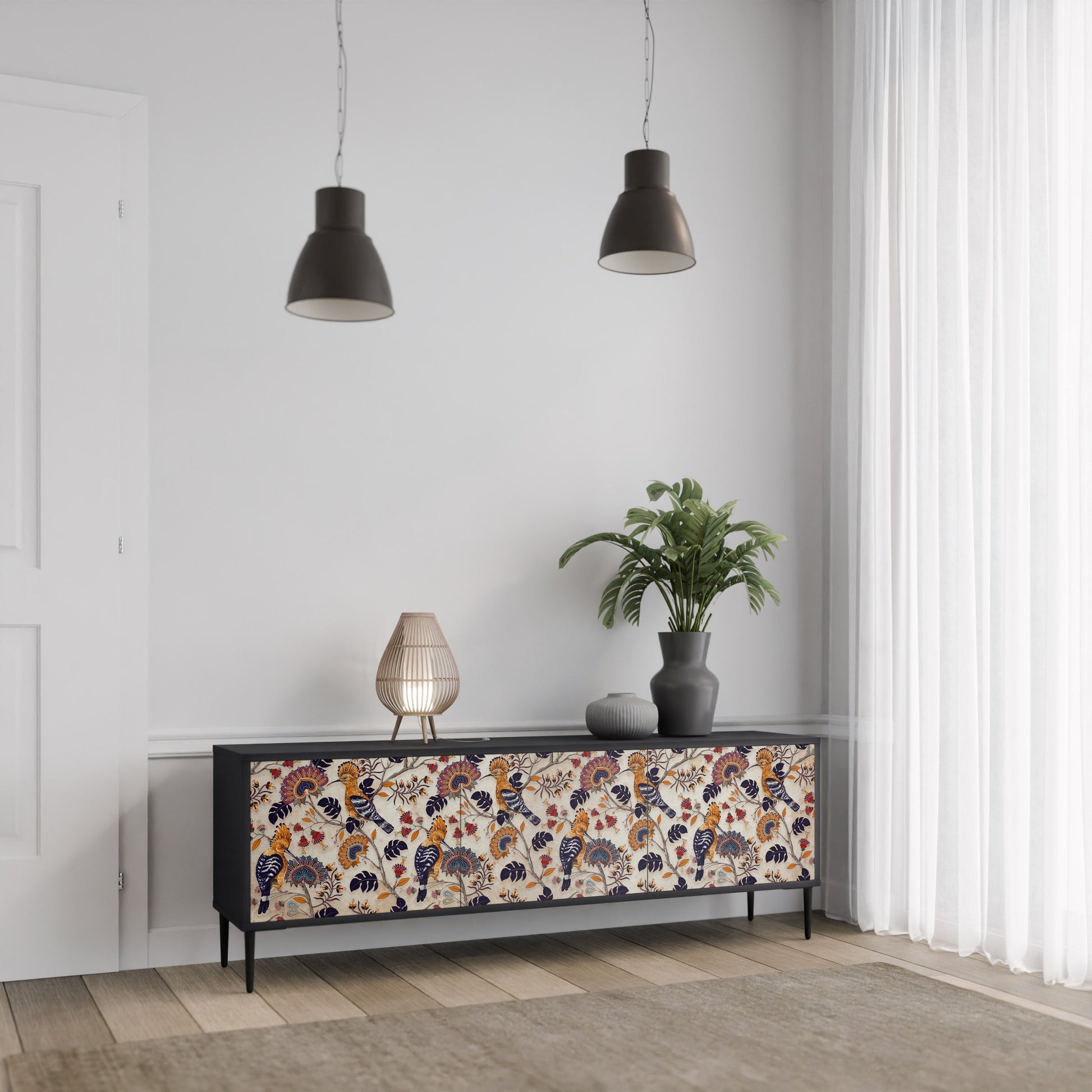 Meuble TV 3 portes EMINENT HOOPOE finition noire