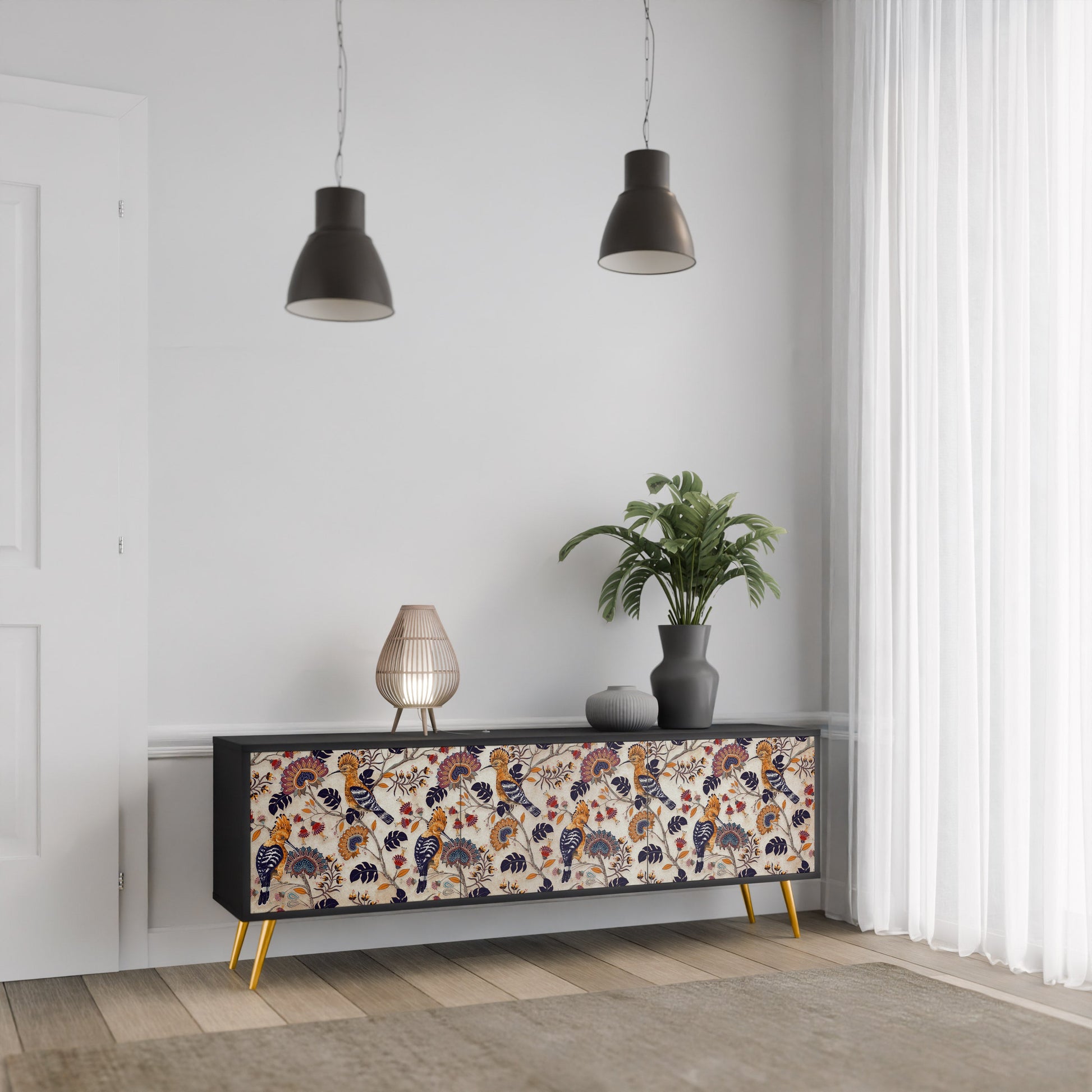 Meuble TV 3 portes EMINENT HOOPOE finition noire