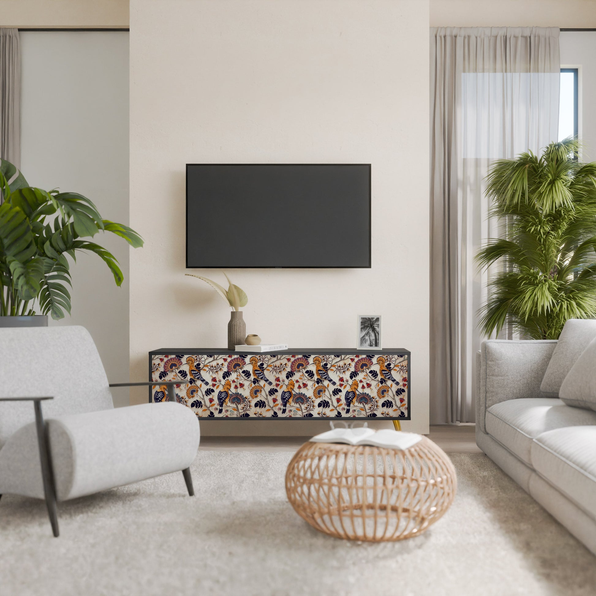 Meuble TV 3 portes EMINENT HOOPOE finition noire