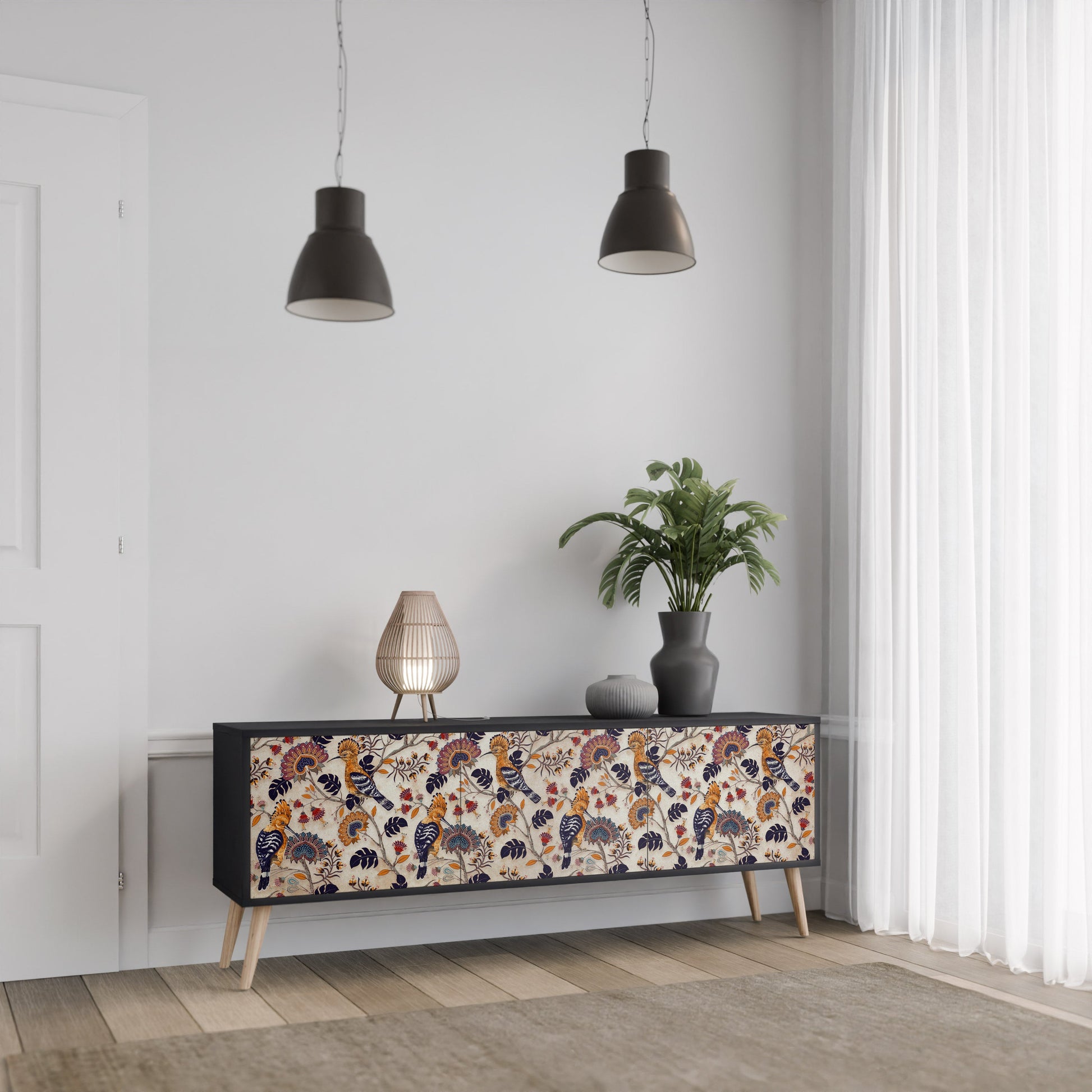 Meuble TV 3 portes EMINENT HOOPOE finition noire