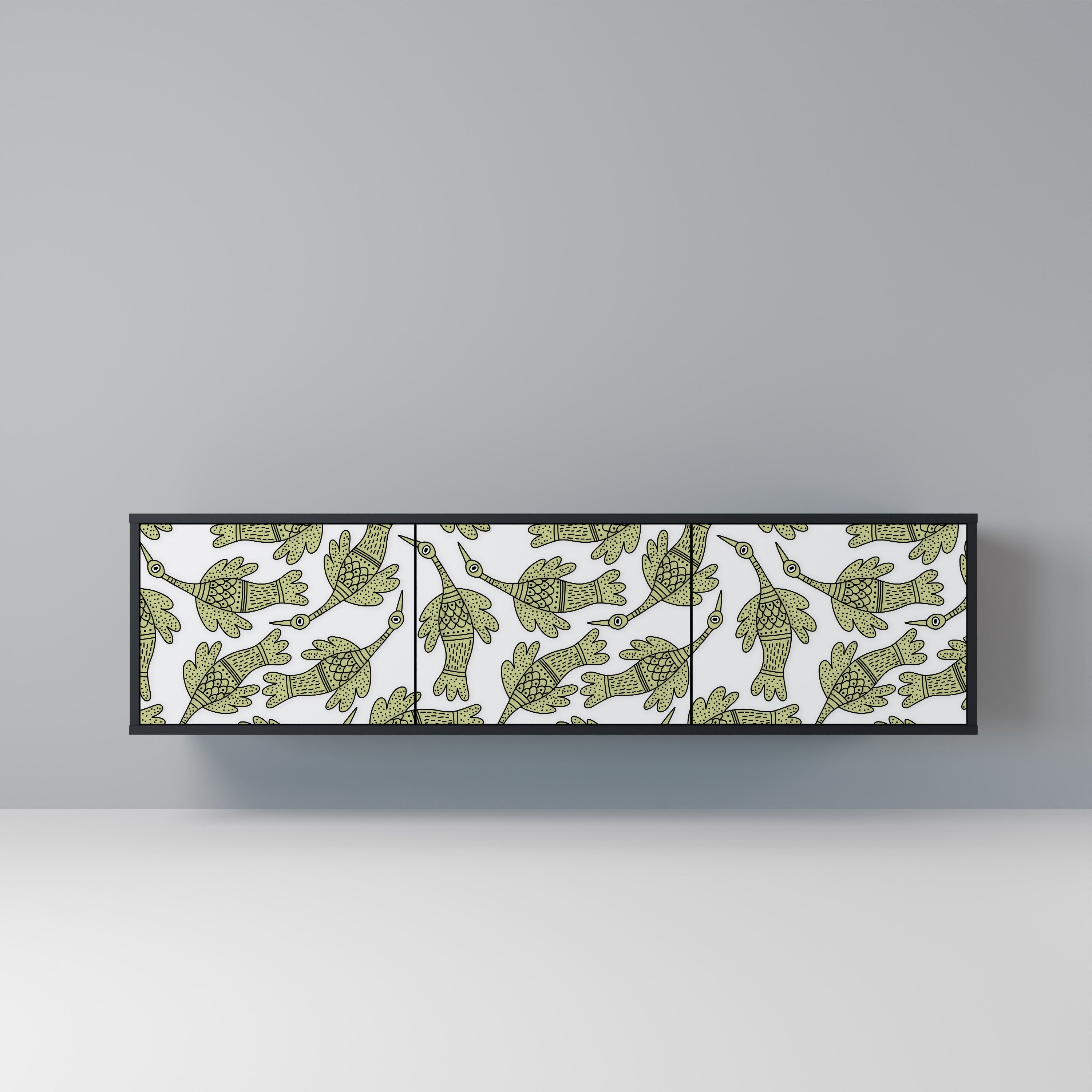 Meuble TV 3 portes SEEDLING SONGBIRD, finition noire