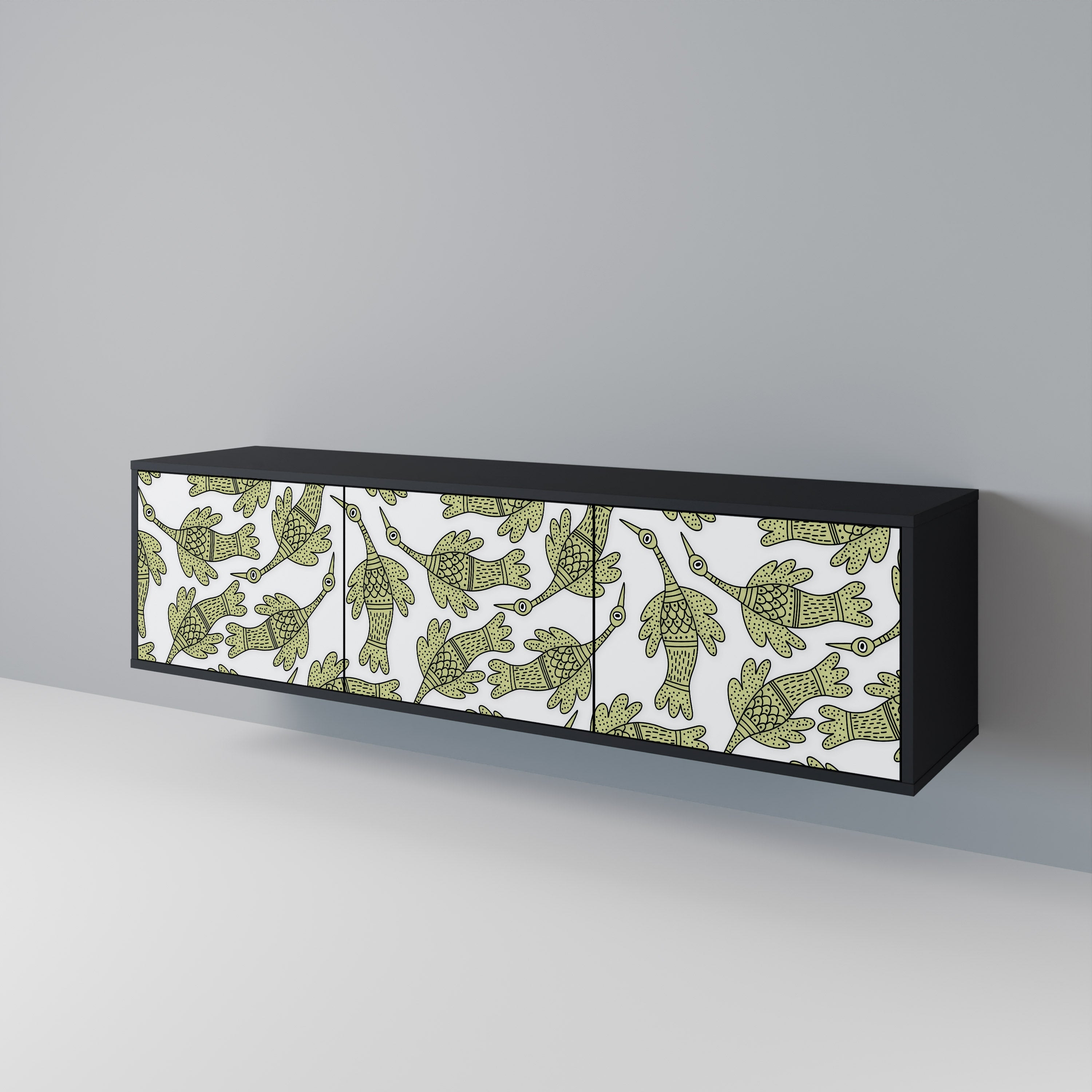 Meuble TV 3 portes SEEDLING SONGBIRD, finition noire