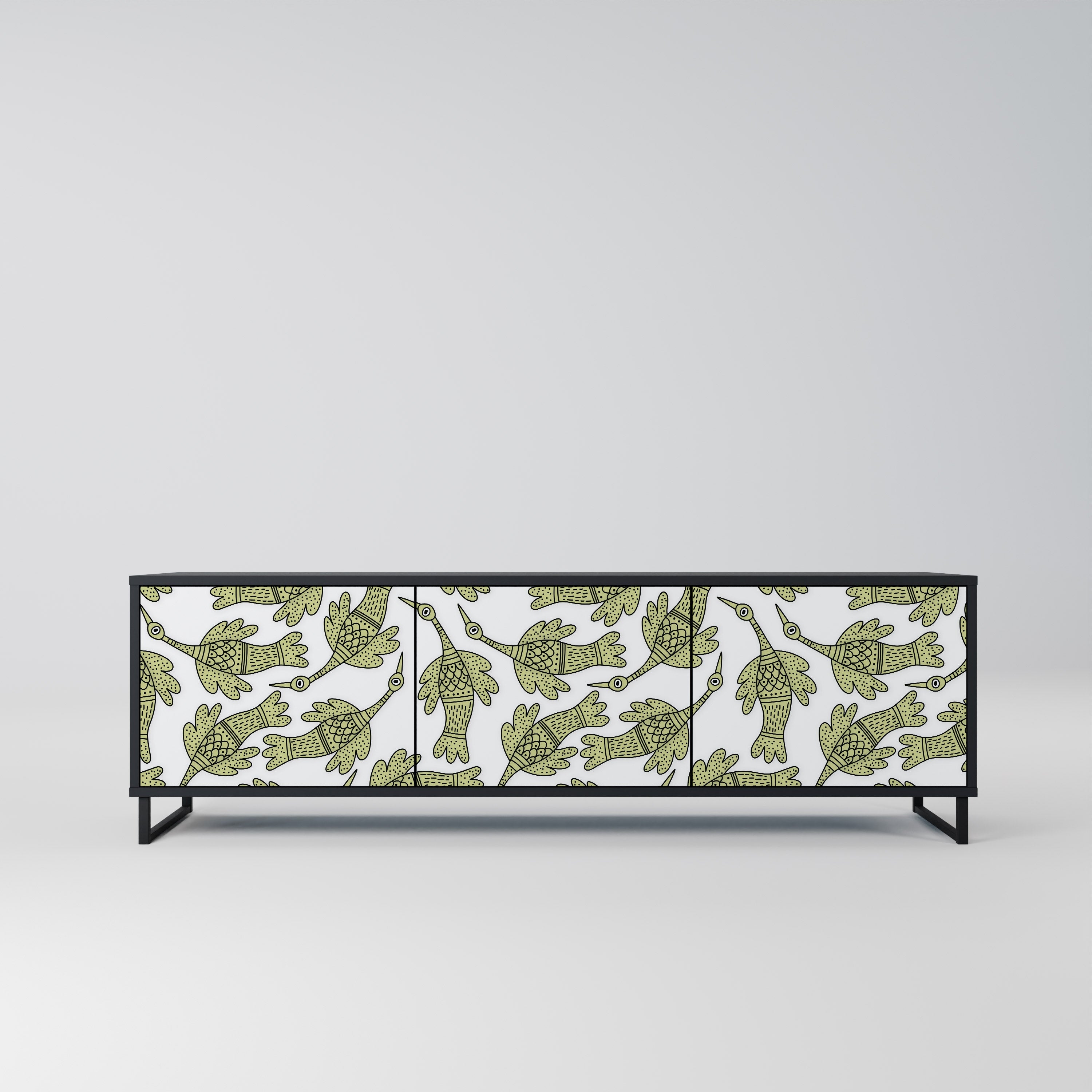 Meuble TV 3 portes SEEDLING SONGBIRD, finition noire