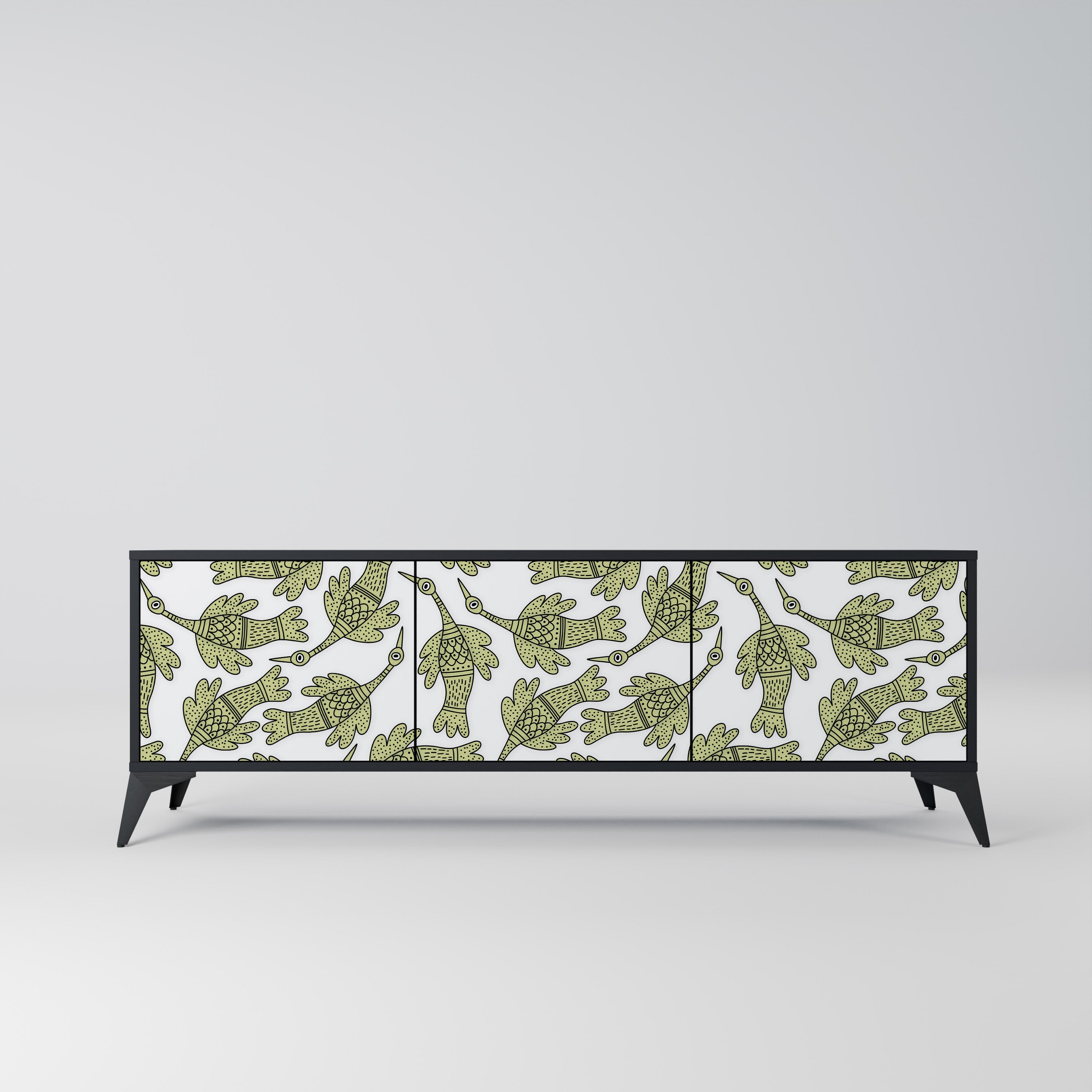 Meuble TV 3 portes SEEDLING SONGBIRD, finition noire