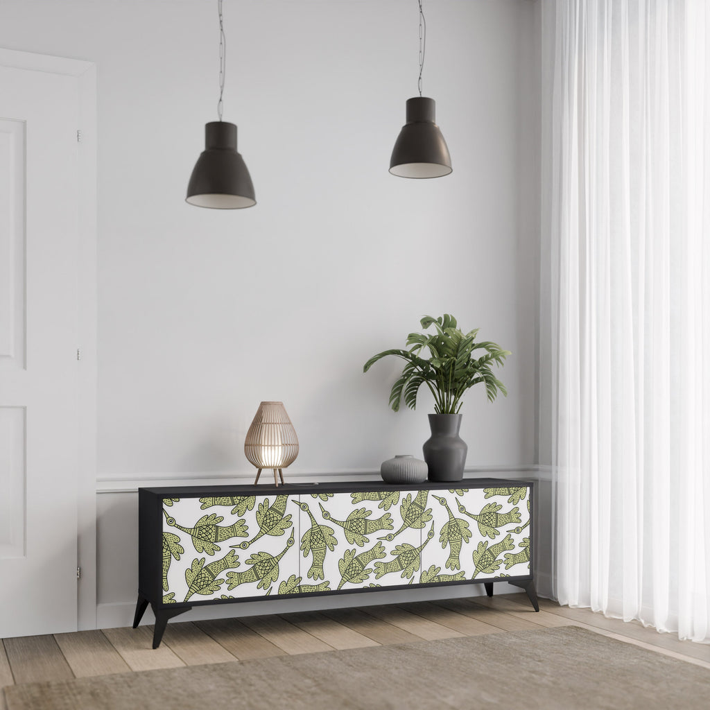 Meuble TV 3 portes SEEDLING SONGBIRD, finition noire
