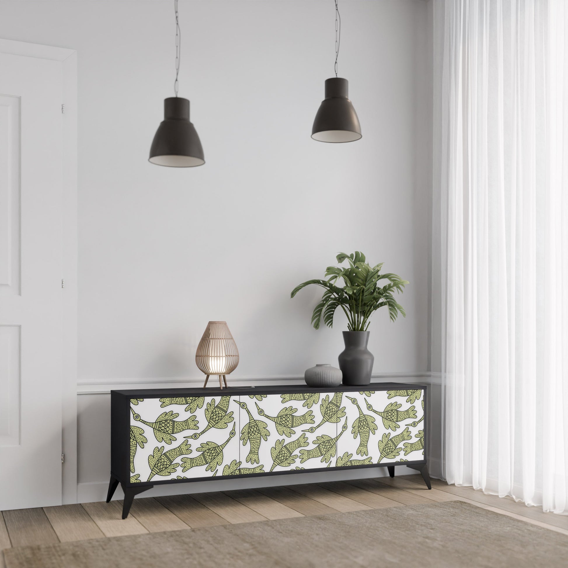 Meuble TV 3 portes SEEDLING SONGBIRD, finition noire