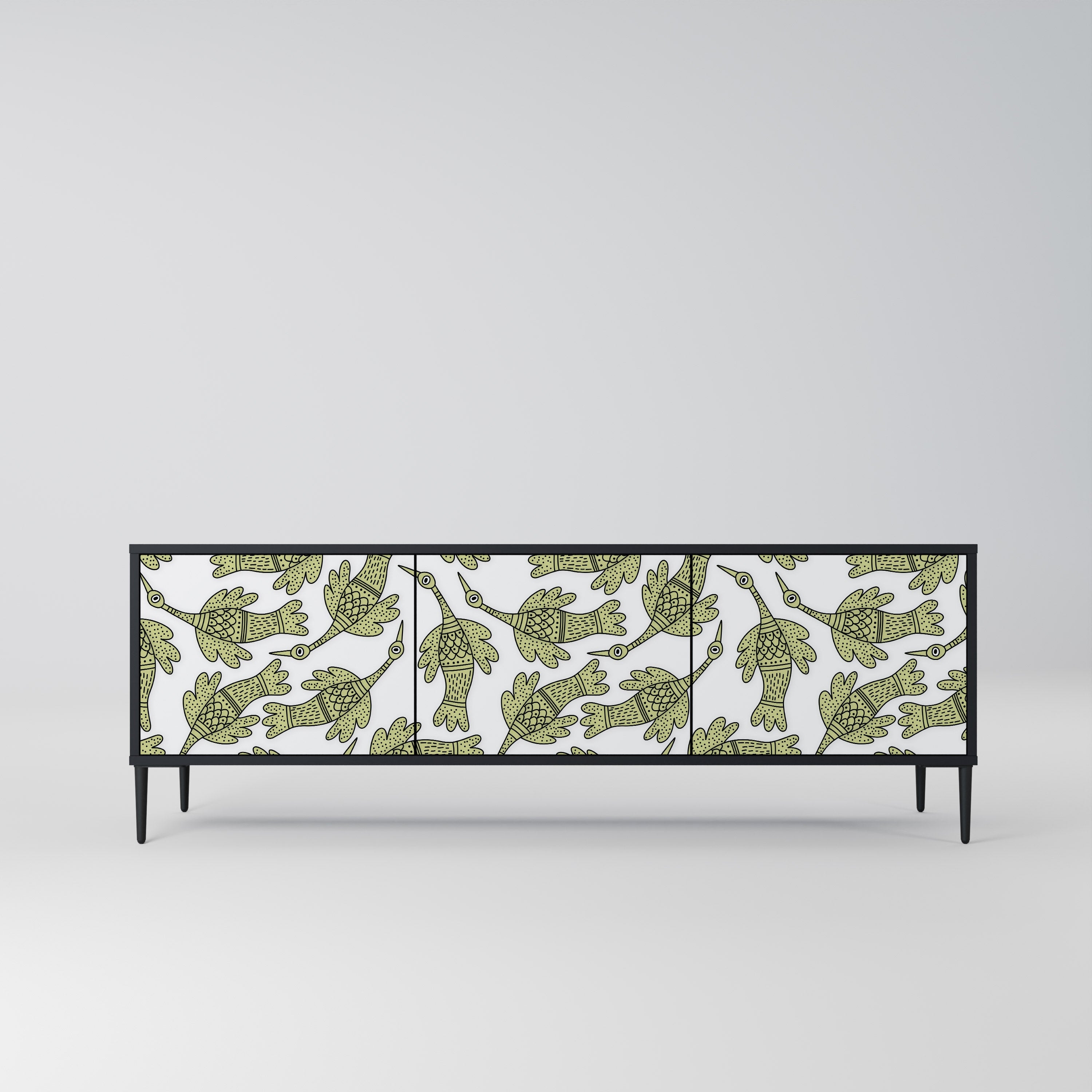 Meuble TV 3 portes SEEDLING SONGBIRD, finition noire