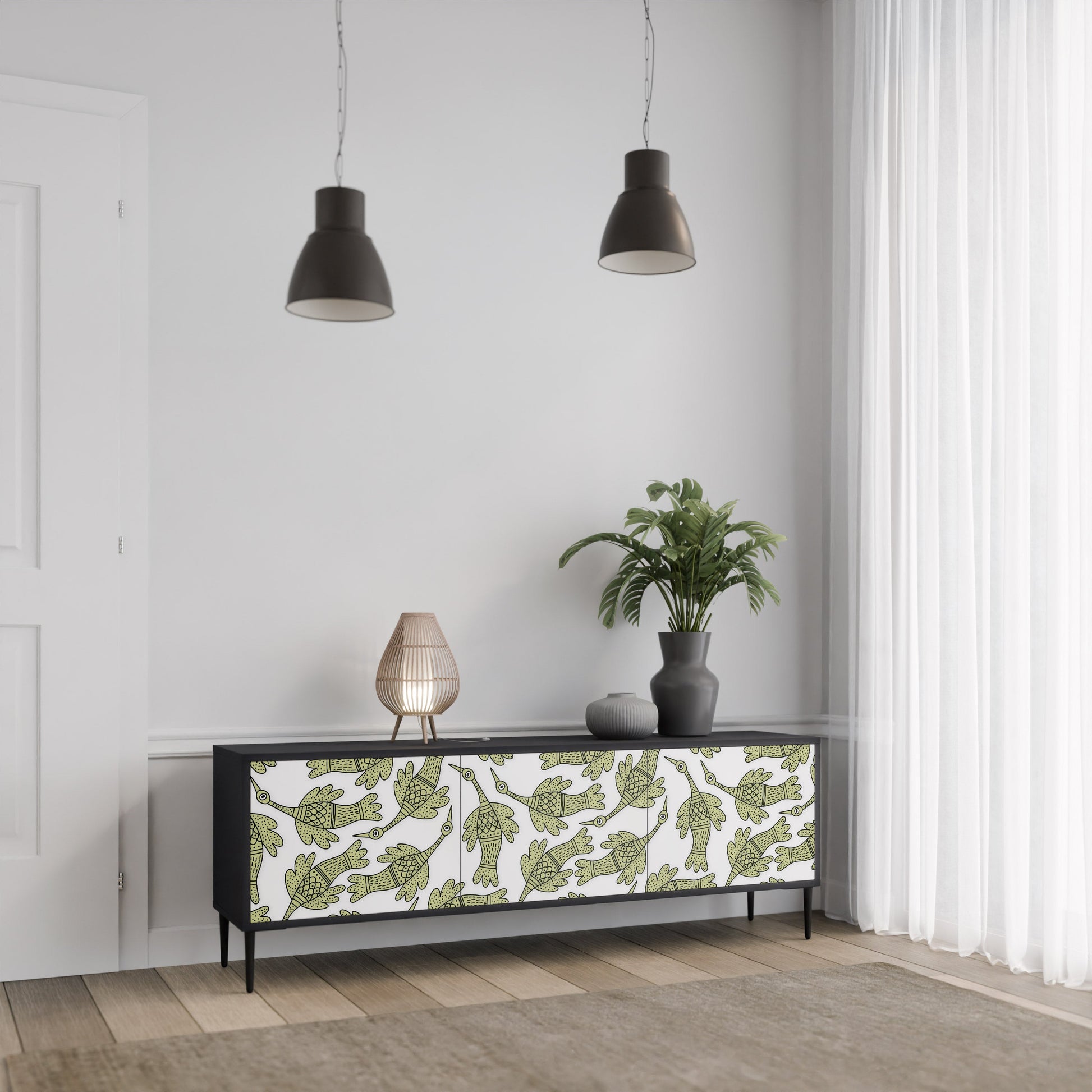 Meuble TV 3 portes SEEDLING SONGBIRD, finition noire