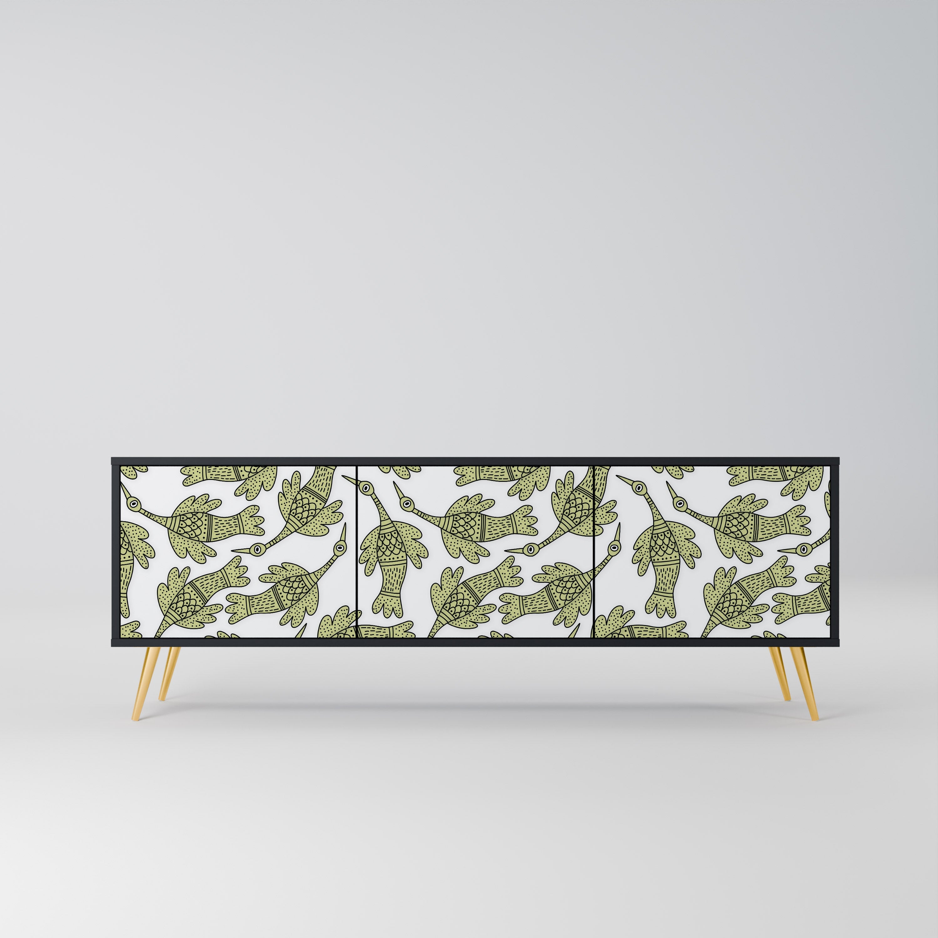 Meuble TV 3 portes SEEDLING SONGBIRD, finition noire