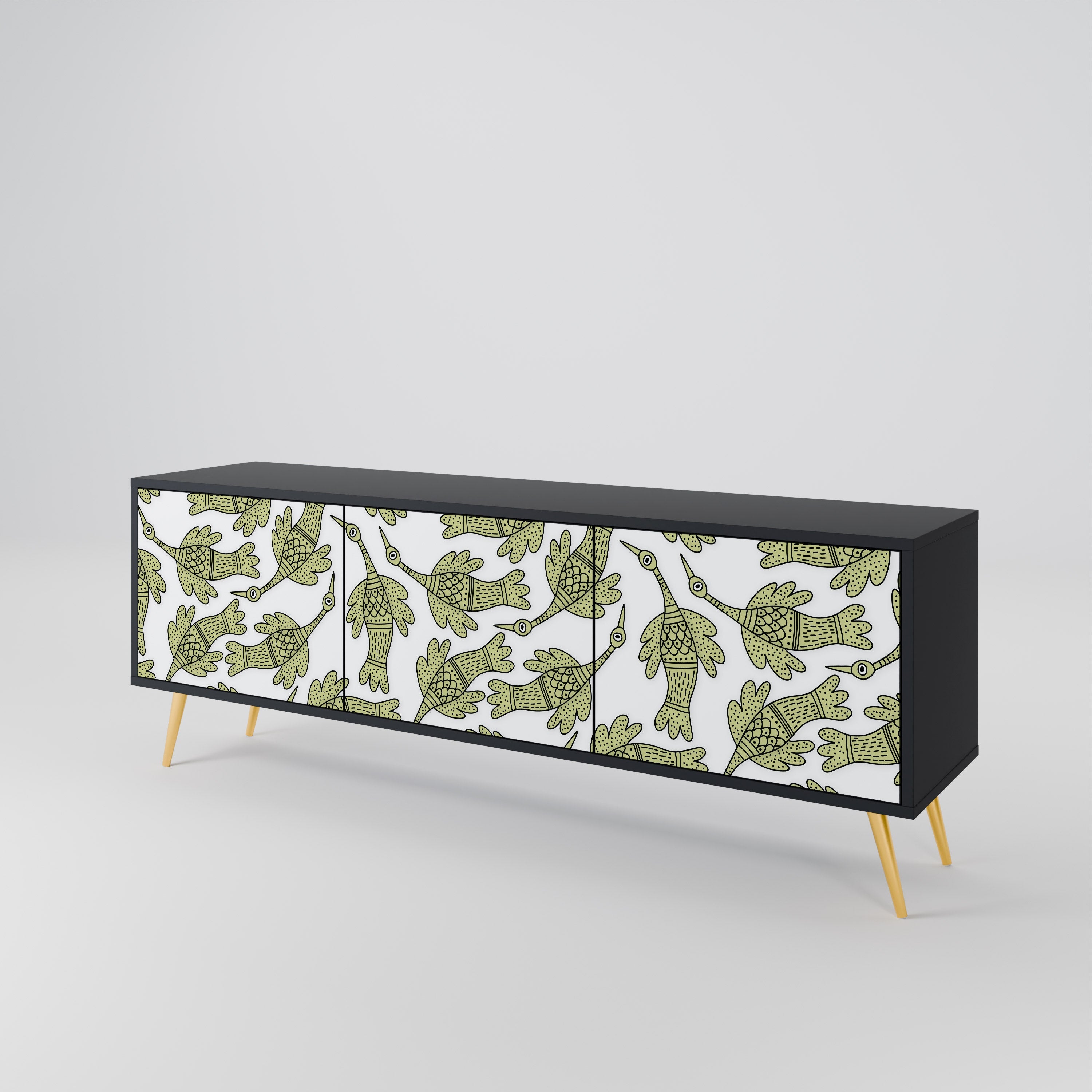 Meuble TV 3 portes SEEDLING SONGBIRD, finition noire