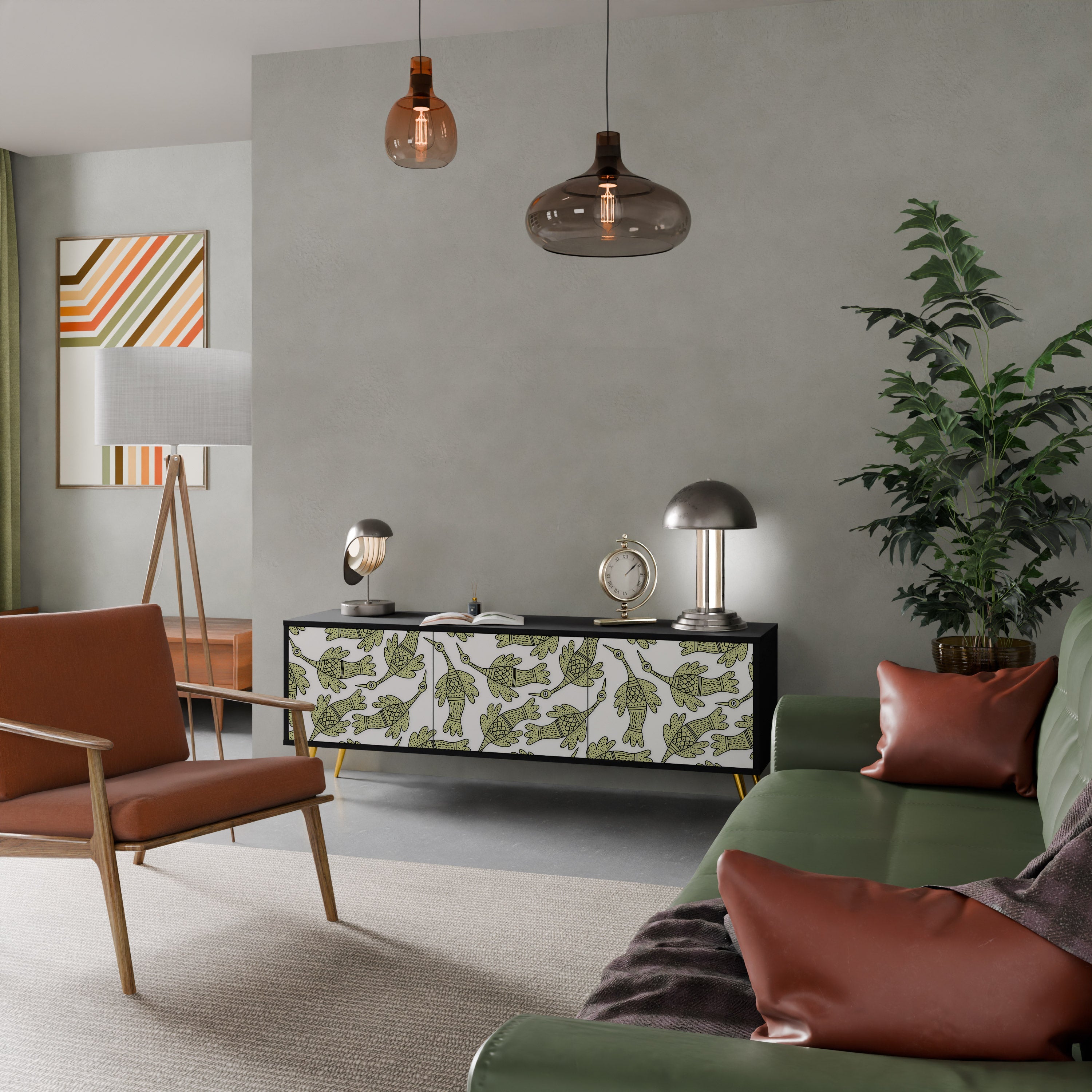 Meuble TV 3 portes SEEDLING SONGBIRD, finition noire