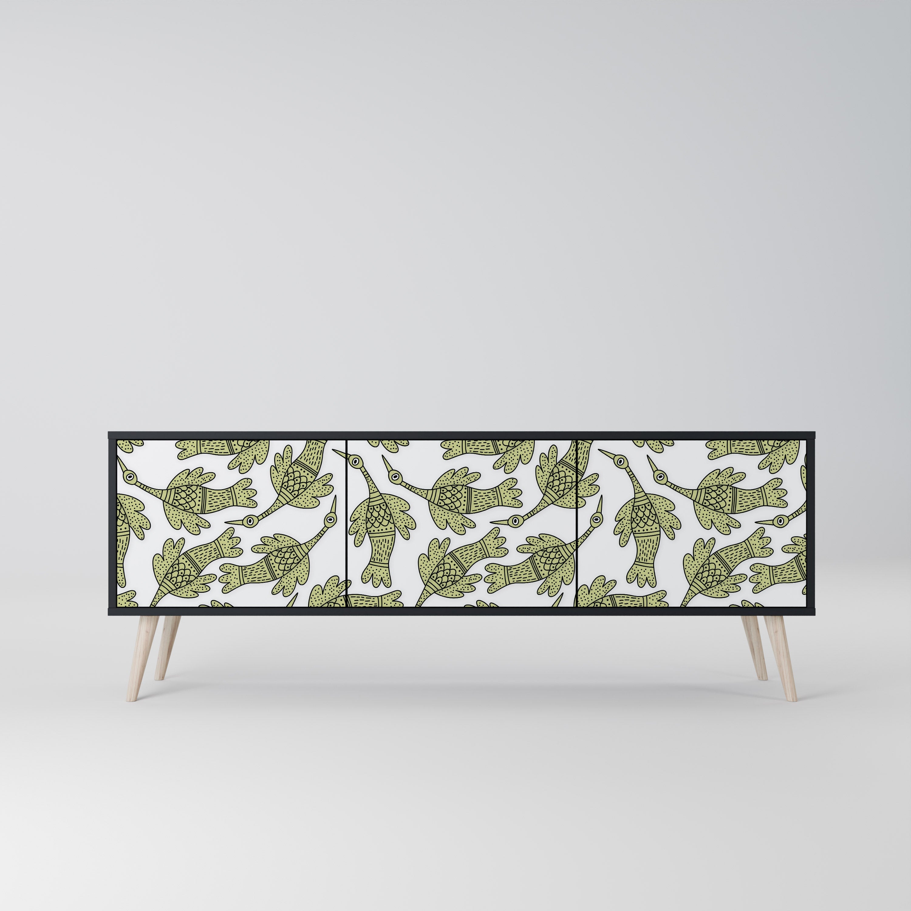 Meuble TV 3 portes SEEDLING SONGBIRD, finition noire