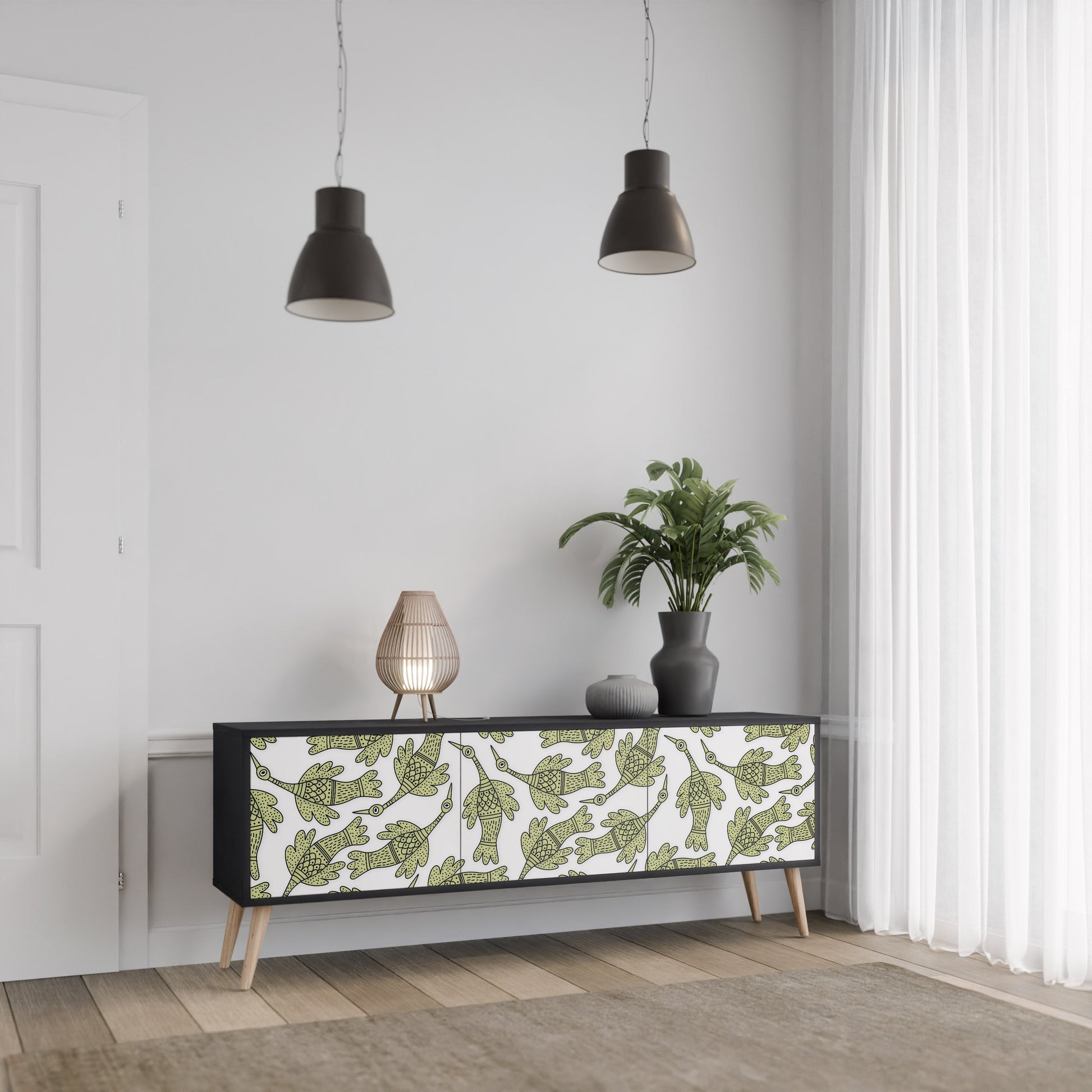 Meuble TV 3 portes SEEDLING SONGBIRD, finition noire