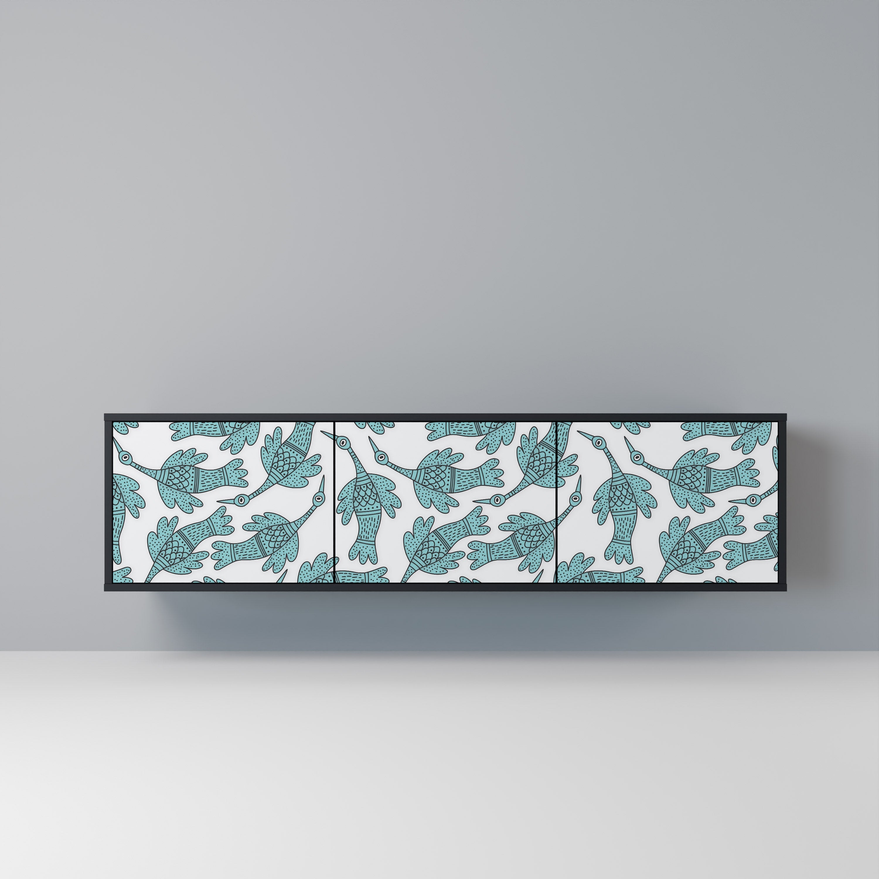 Meuble TV 3 portes WATERSPOUT SONGIBIRD, finition noire