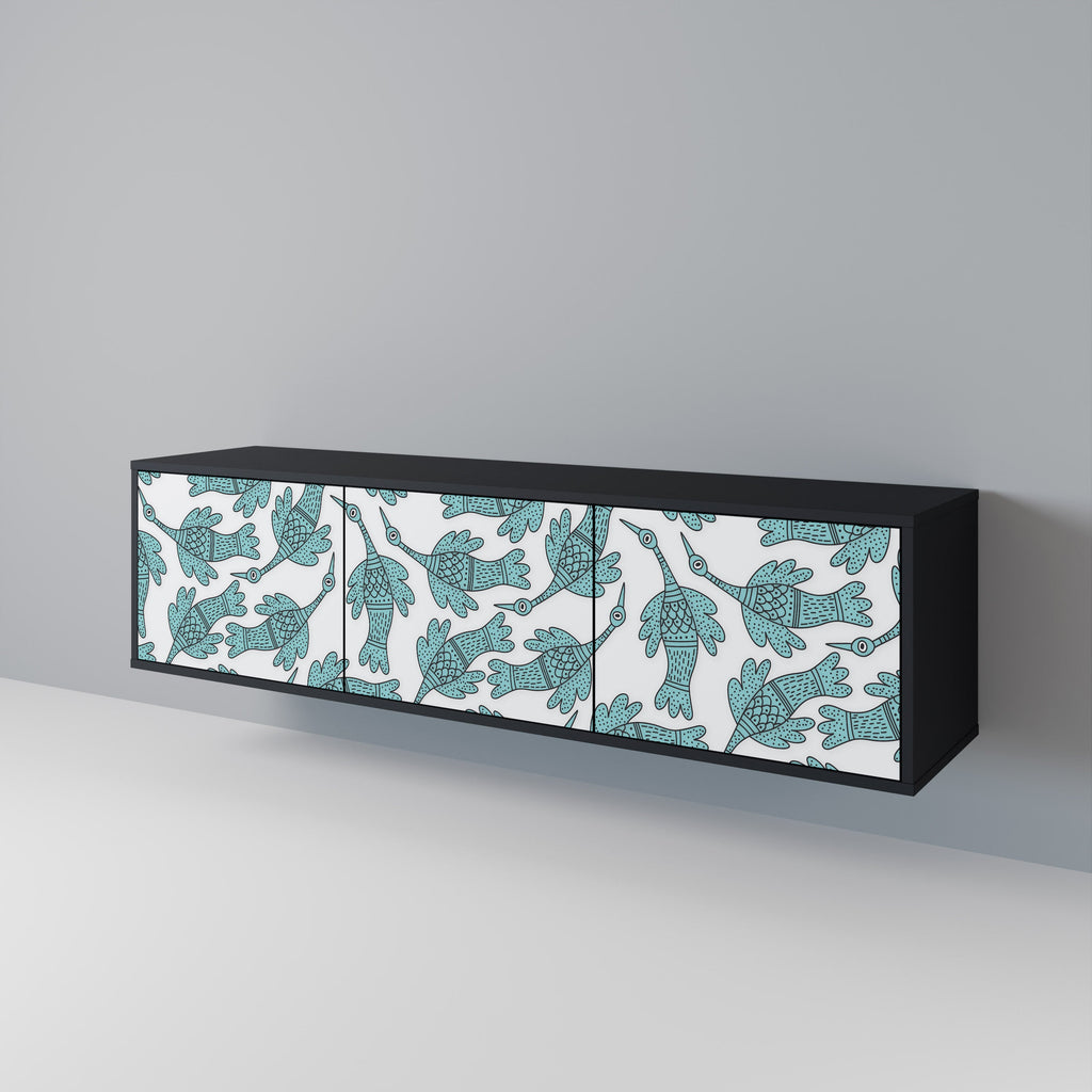 Meuble TV 3 portes WATERSPOUT SONGIBIRD, finition noire