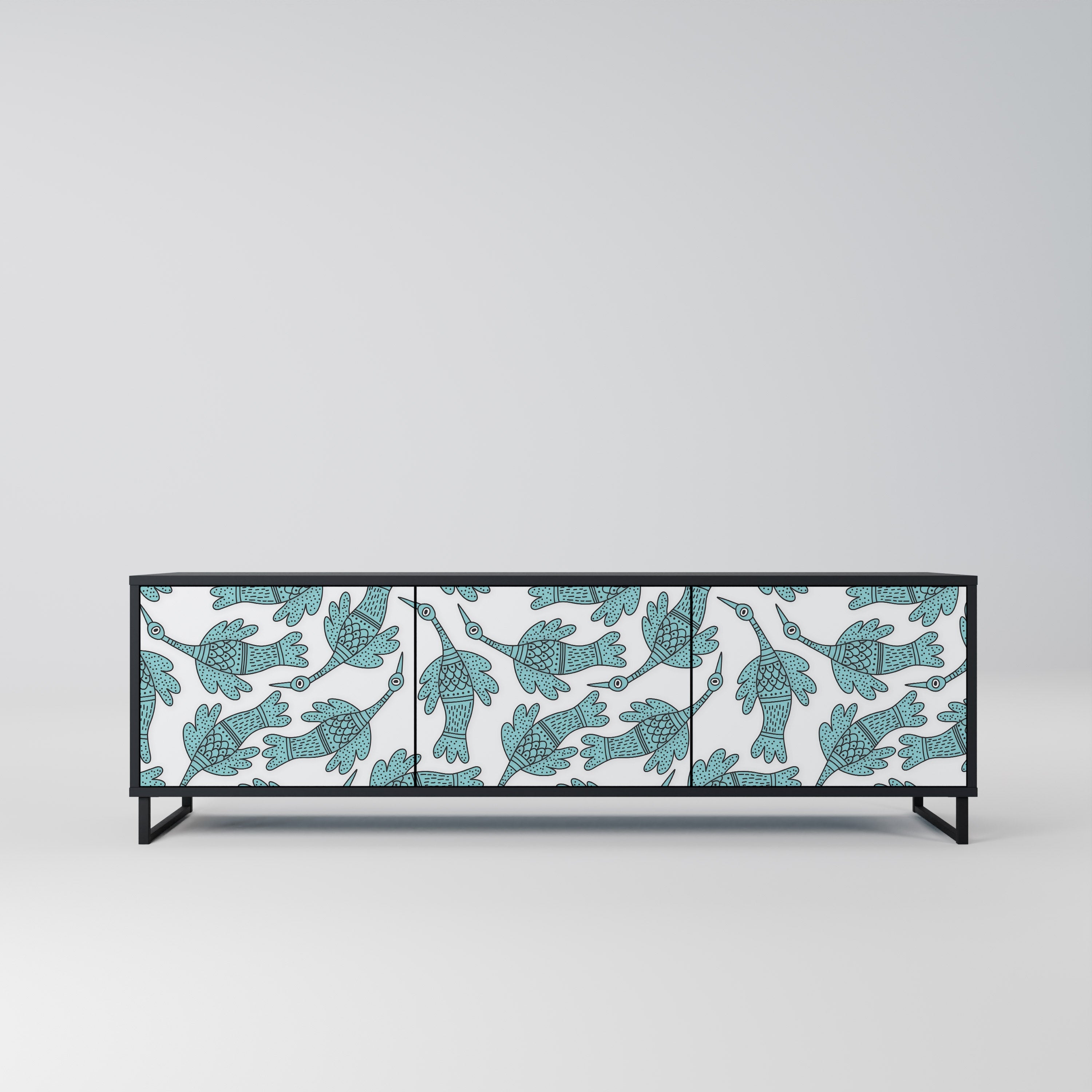 Meuble TV 3 portes WATERSPOUT SONGIBIRD, finition noire