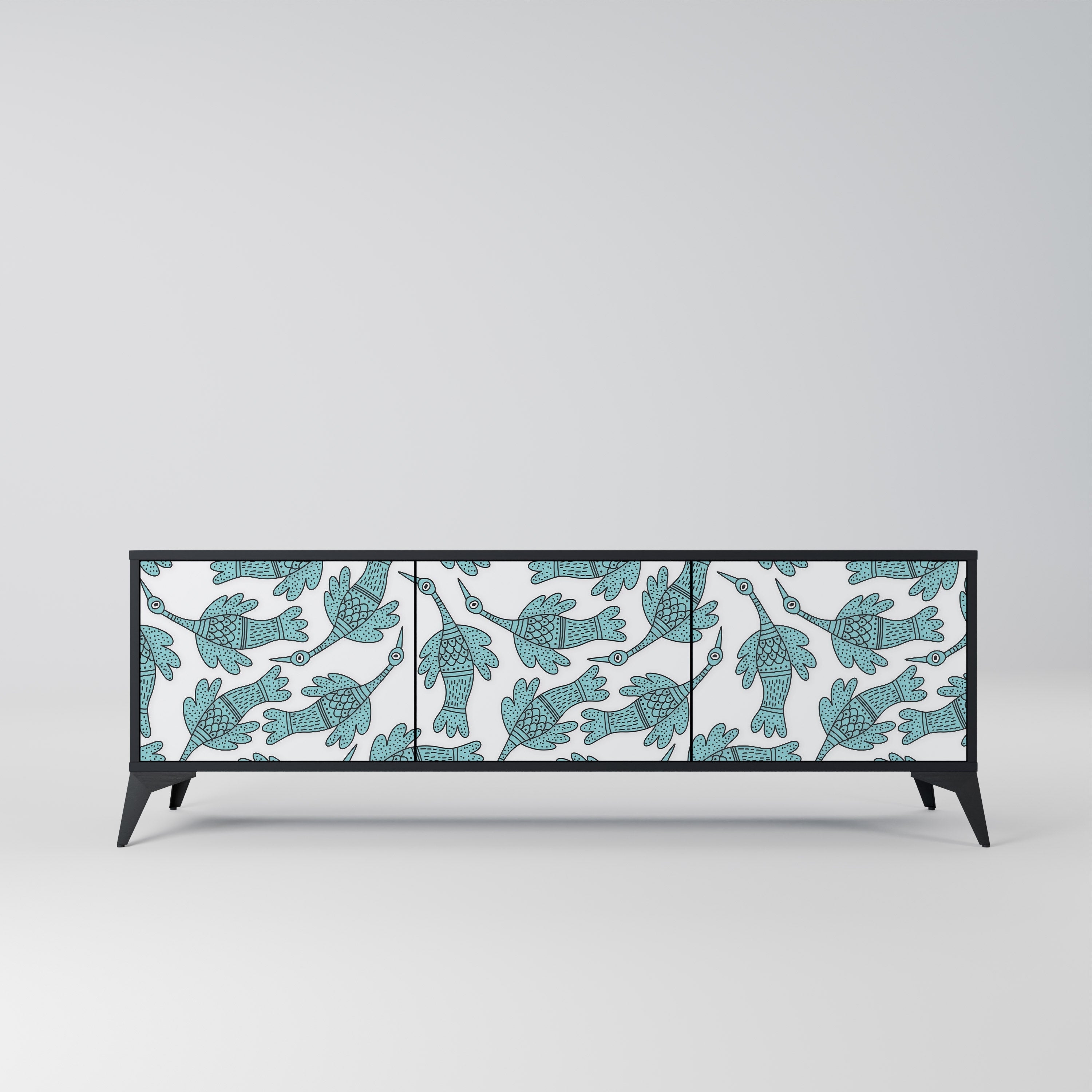 Meuble TV 3 portes WATERSPOUT SONGIBIRD, finition noire