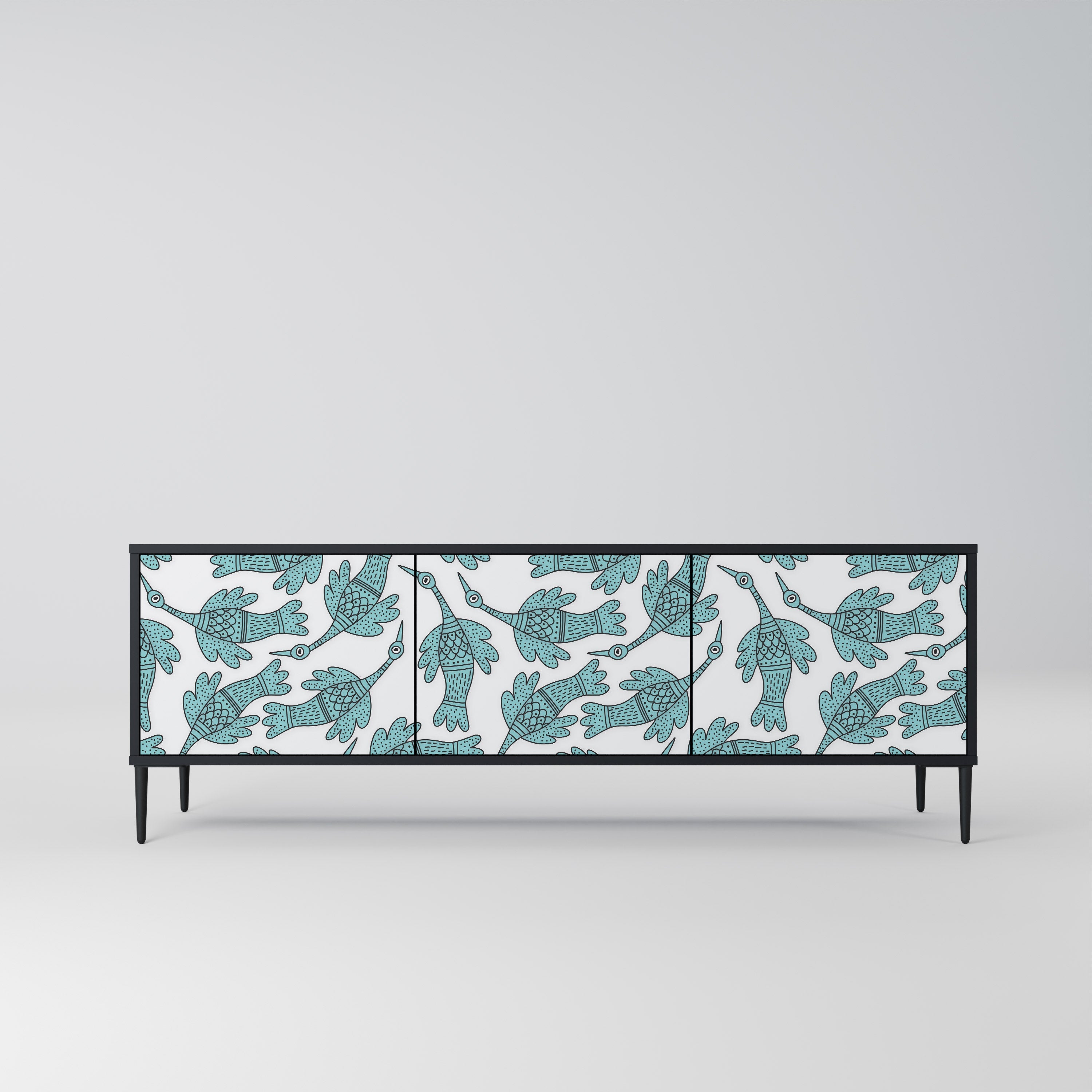 Meuble TV 3 portes WATERSPOUT SONGIBIRD, finition noire