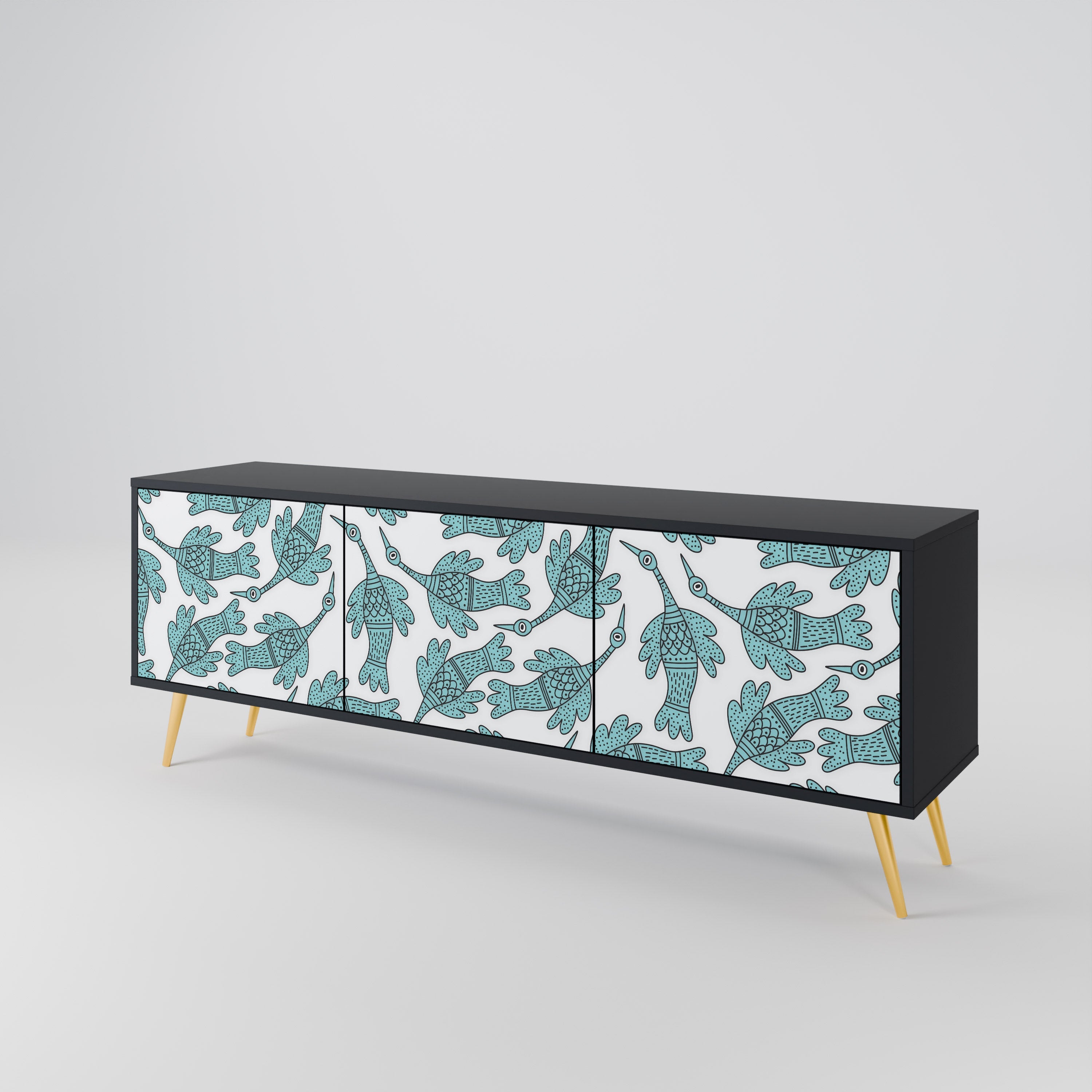 Meuble TV 3 portes WATERSPOUT SONGIBIRD, finition noire