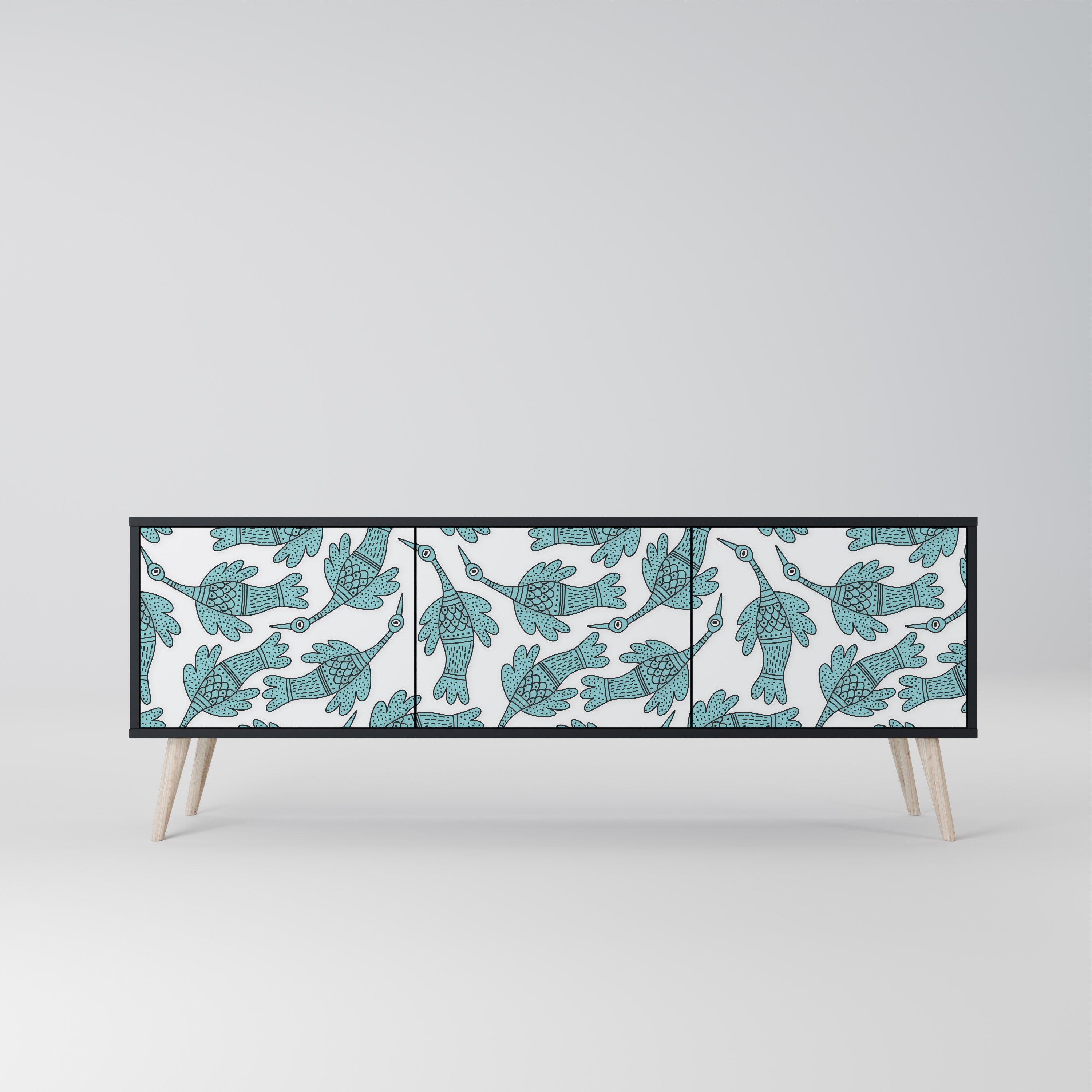 Meuble TV 3 portes WATERSPOUT SONGIBIRD, finition noire