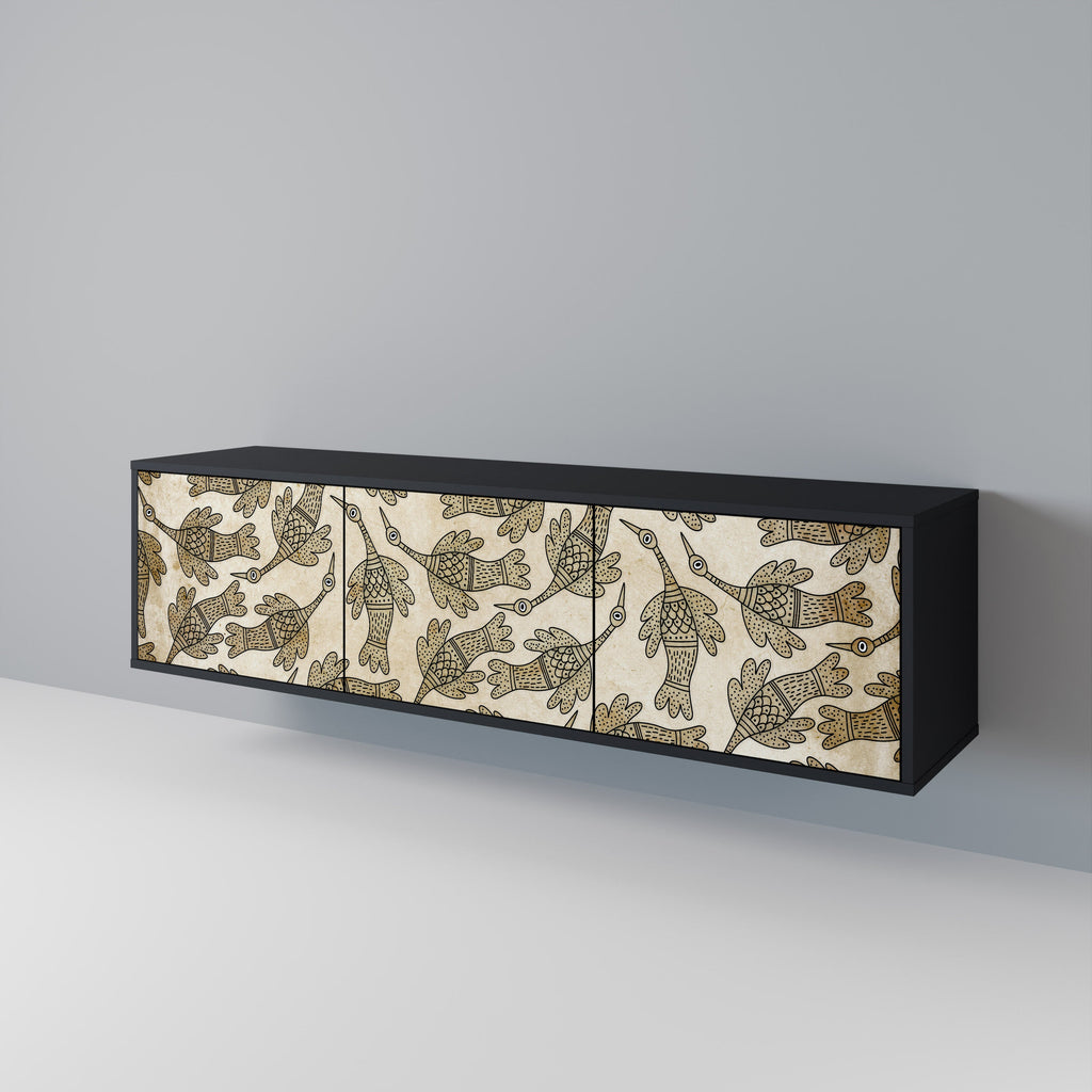 Meuble TV 3 portes ALMONDINE SONGBIRD, finition noire