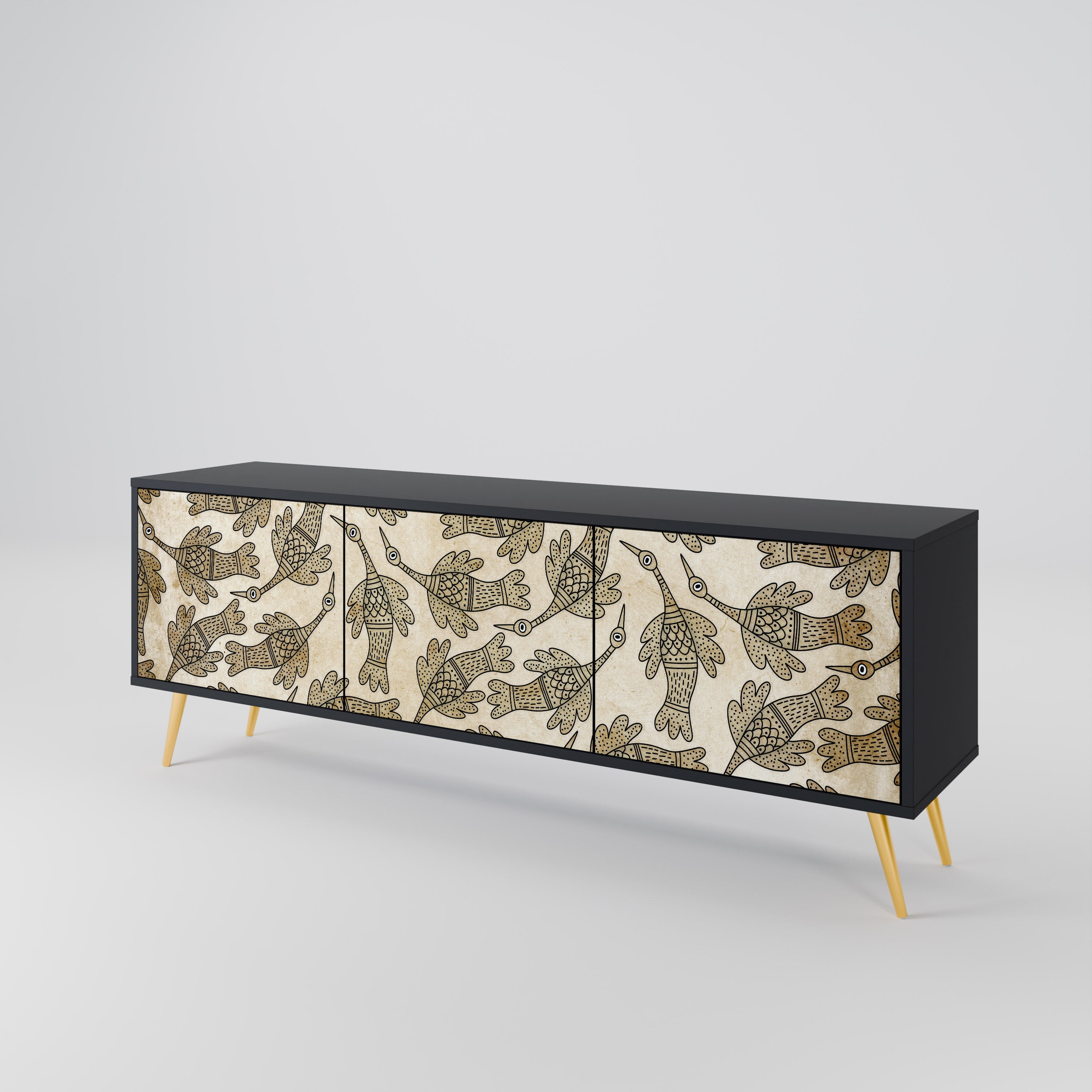 Meuble TV 3 portes ALMONDINE SONGBIRD, finition noire