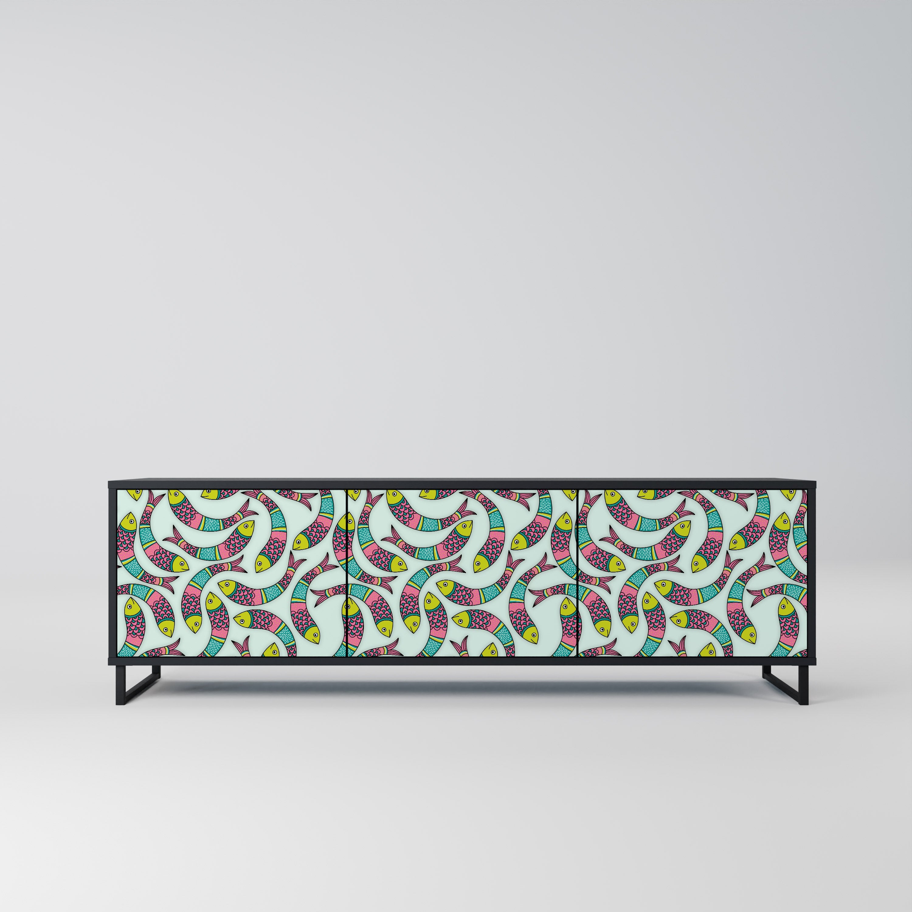 Meuble TV 3 portes INDIAN FISH finition noire