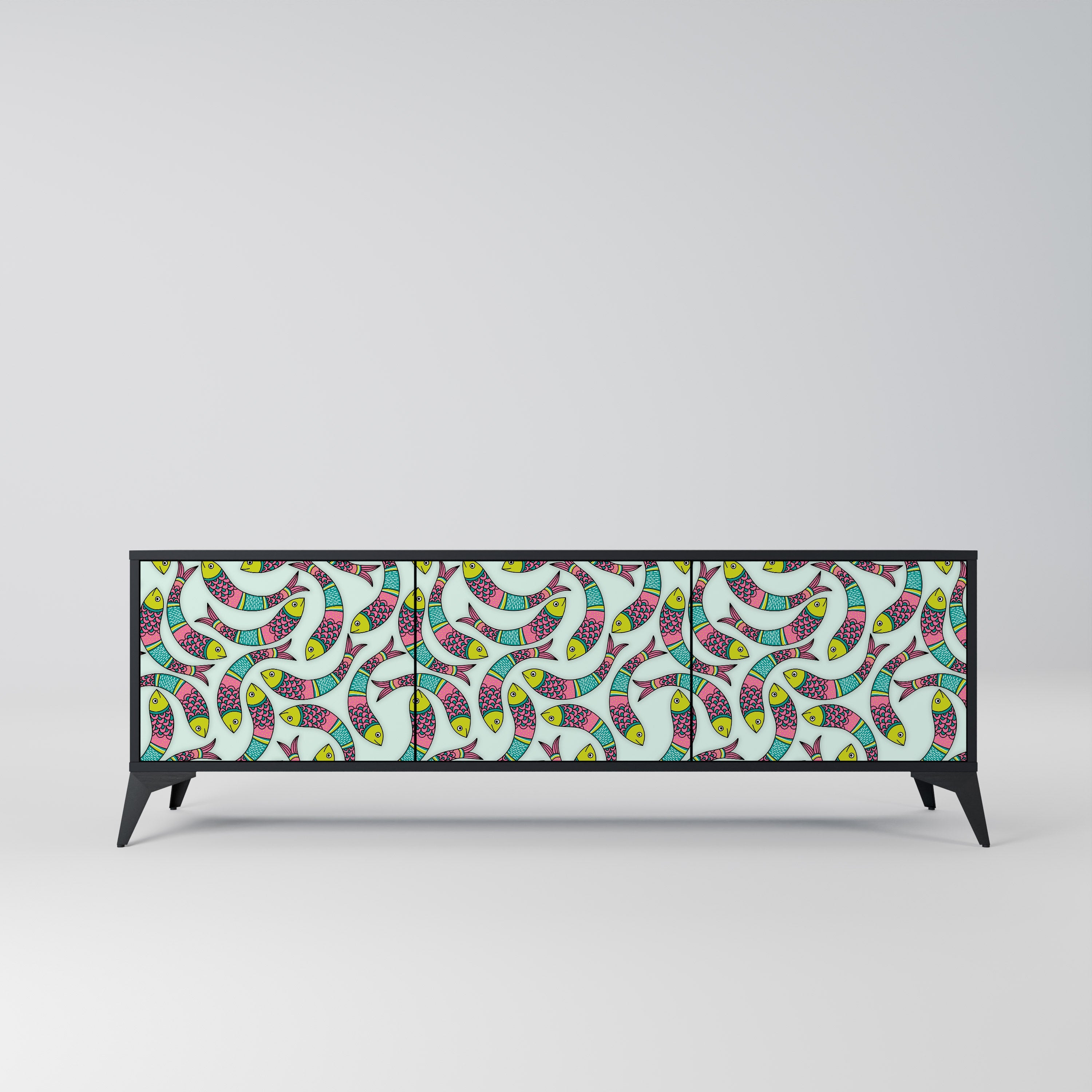 Meuble TV 3 portes INDIAN FISH finition noire