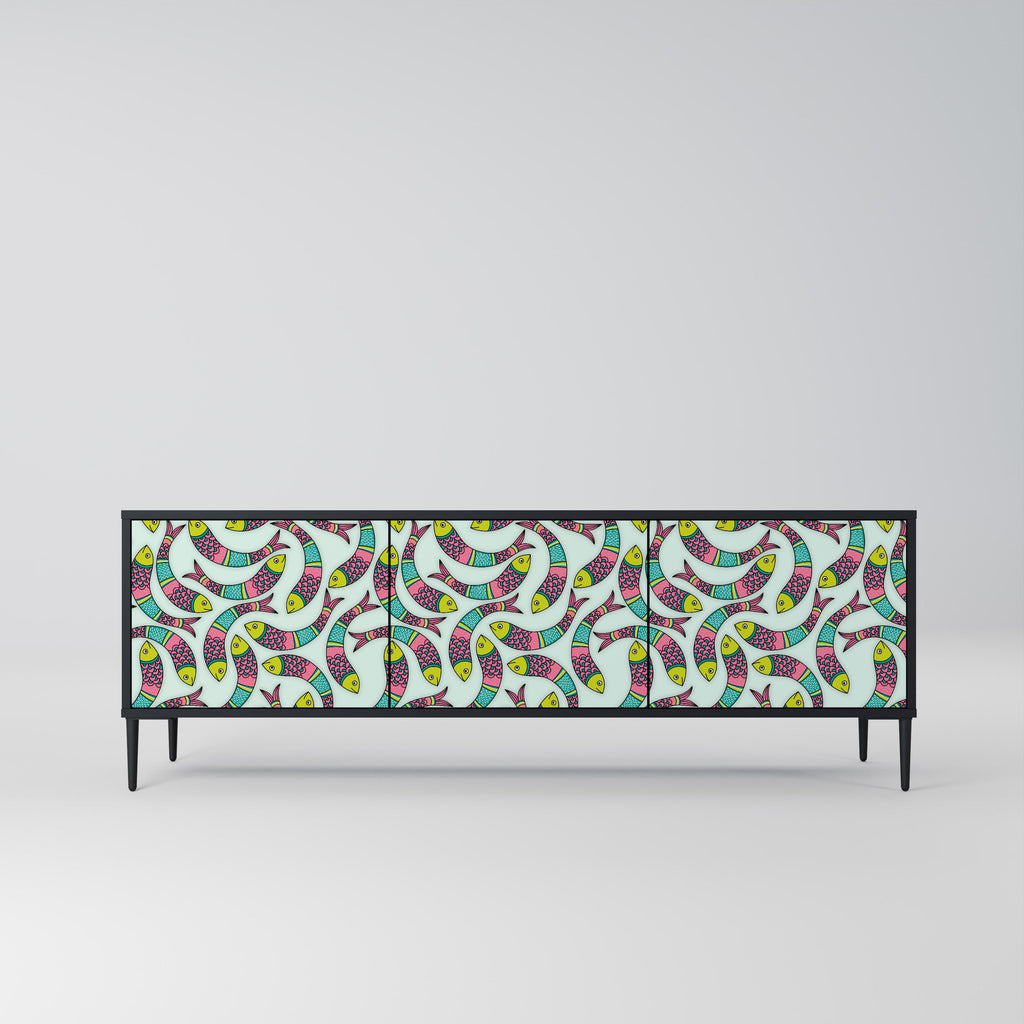 Meuble TV 3 portes INDIAN FISH finition noire