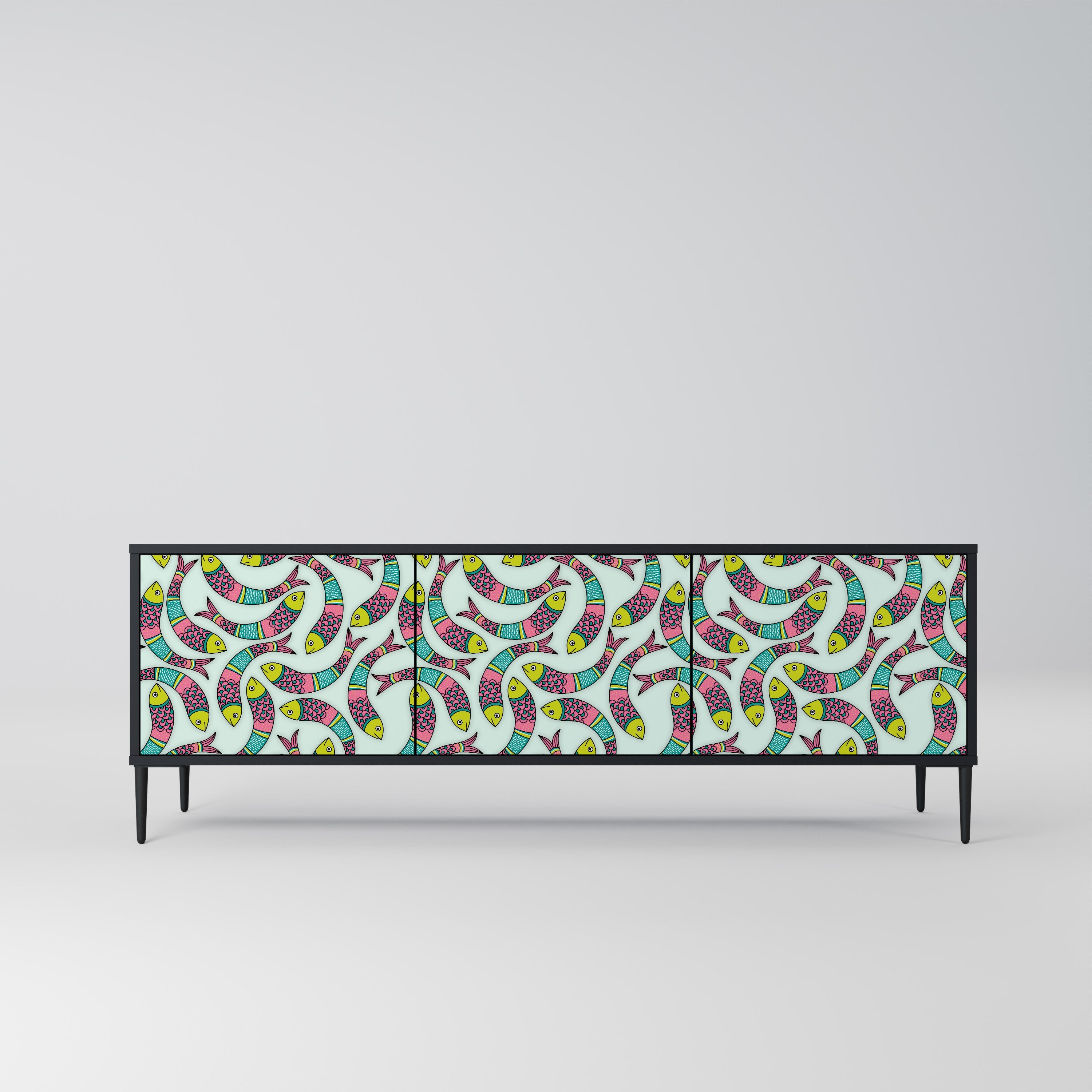 Meuble TV 3 portes INDIAN FISH finition noire