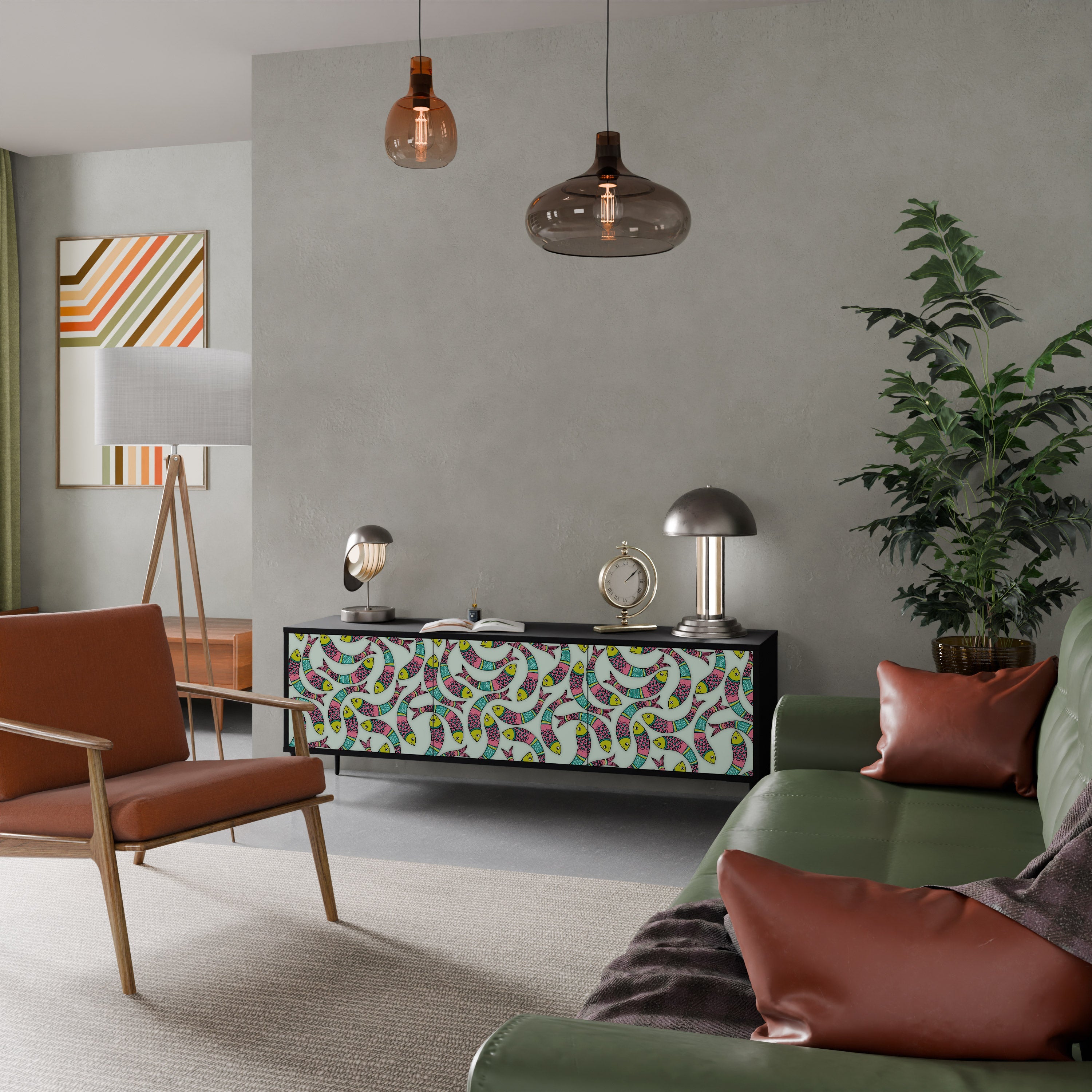 Meuble TV 3 portes INDIAN FISH finition noire