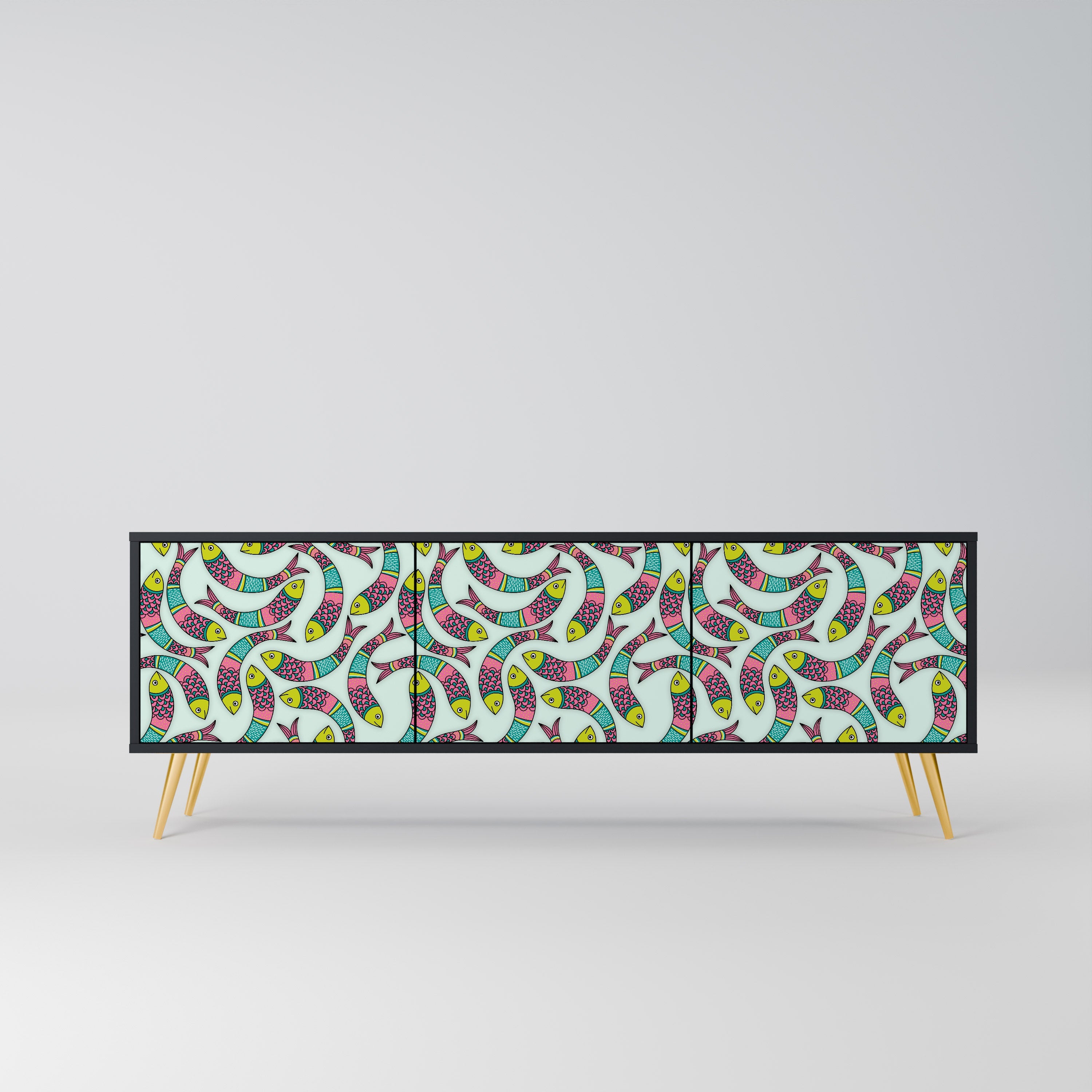 Meuble TV 3 portes INDIAN FISH finition noire