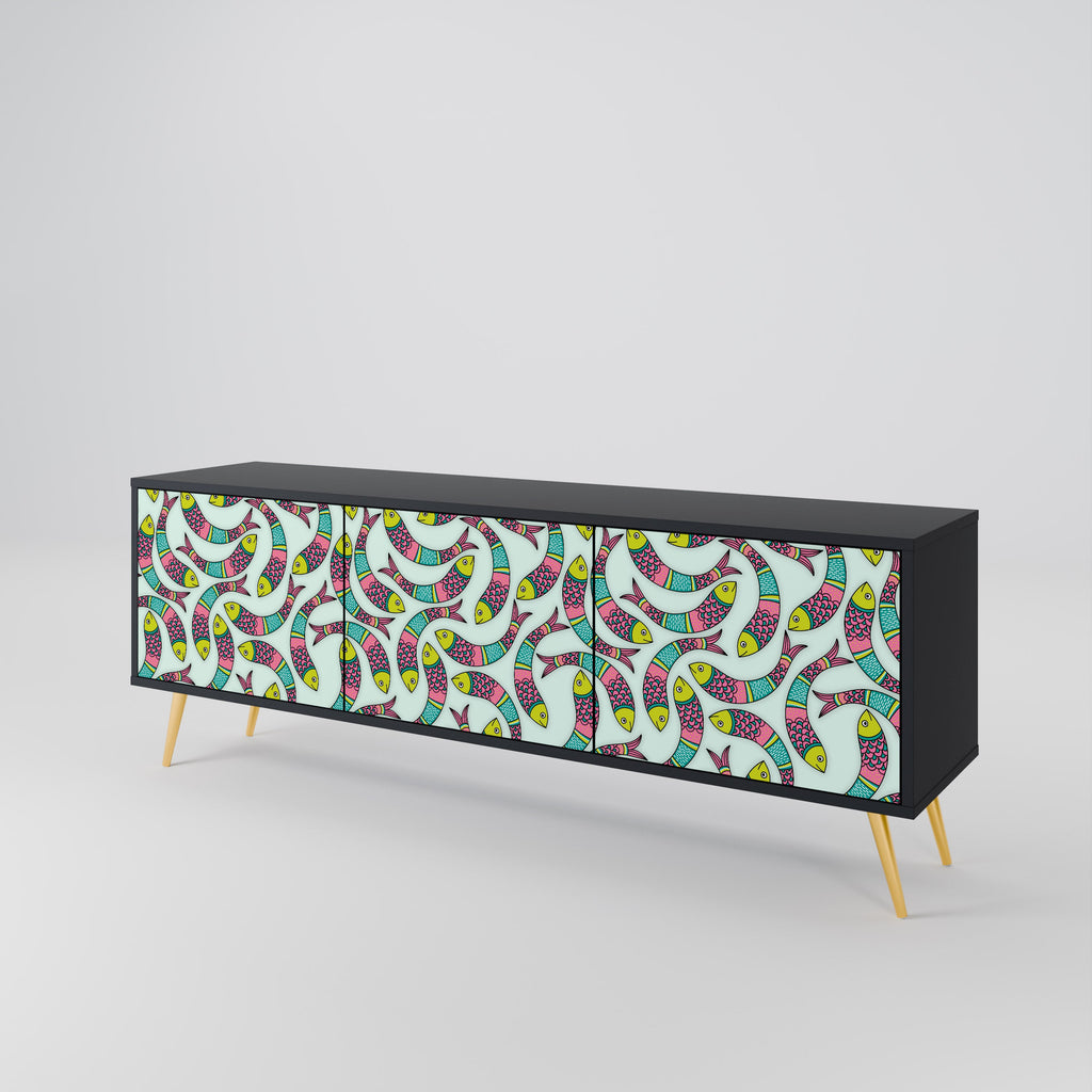 Meuble TV 3 portes INDIAN FISH finition noire