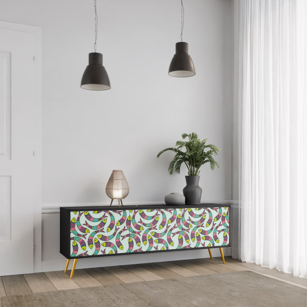 Meuble TV 3 portes INDIAN FISH finition noire