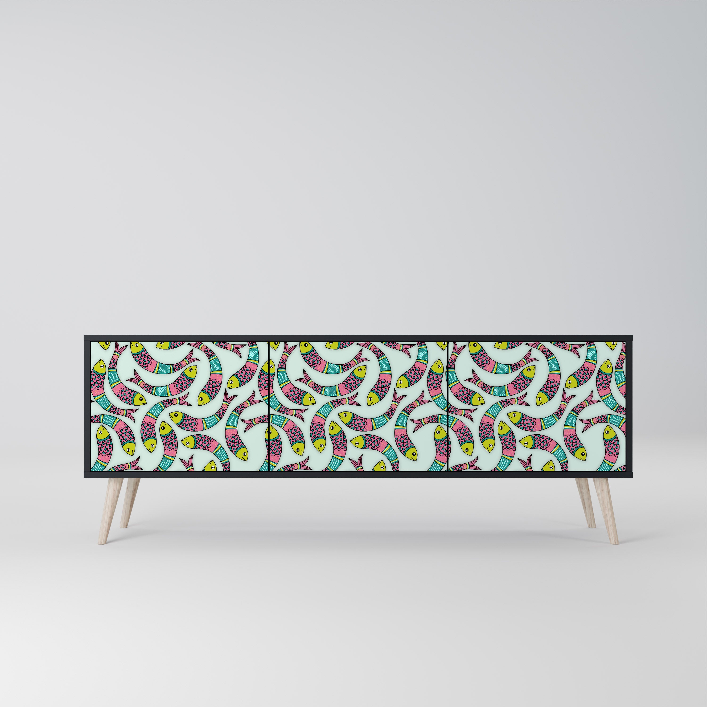 Meuble TV 3 portes INDIAN FISH finition noire