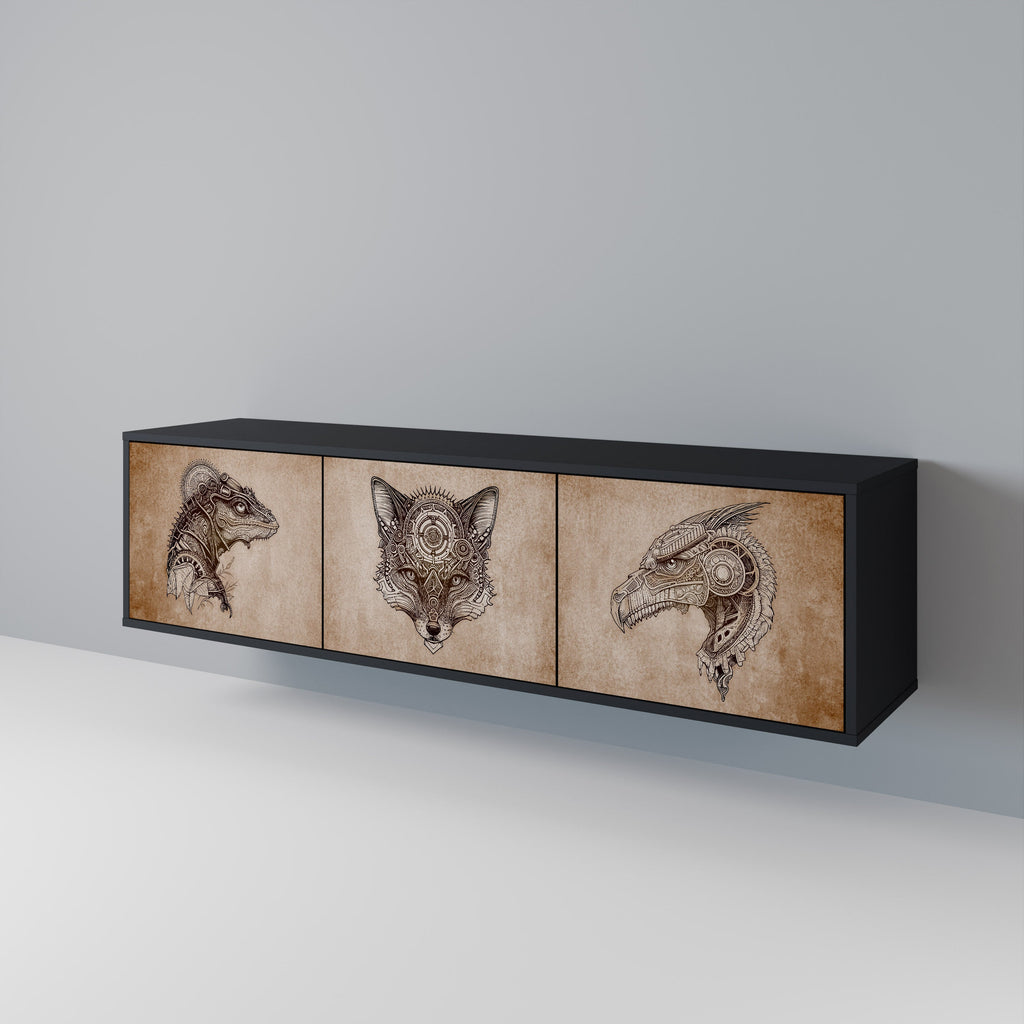 Meuble TV 3 portes STEAMPUNK CLAN finition noire