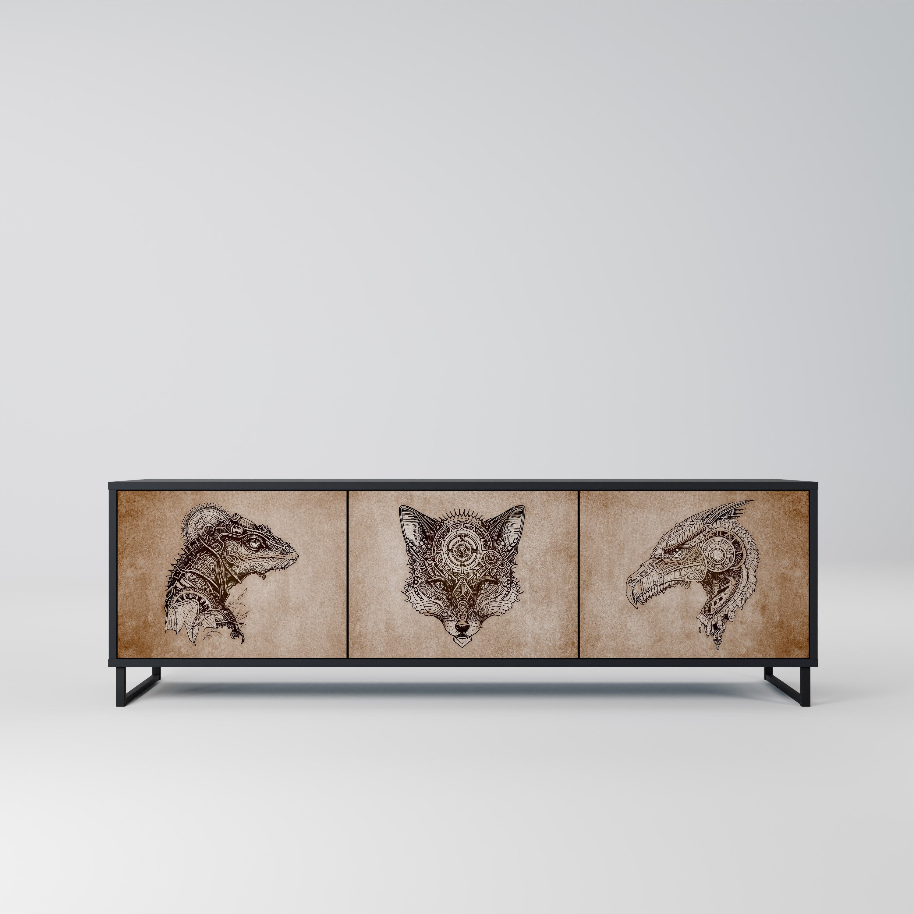 Meuble TV 3 portes STEAMPUNK CLAN finition noire