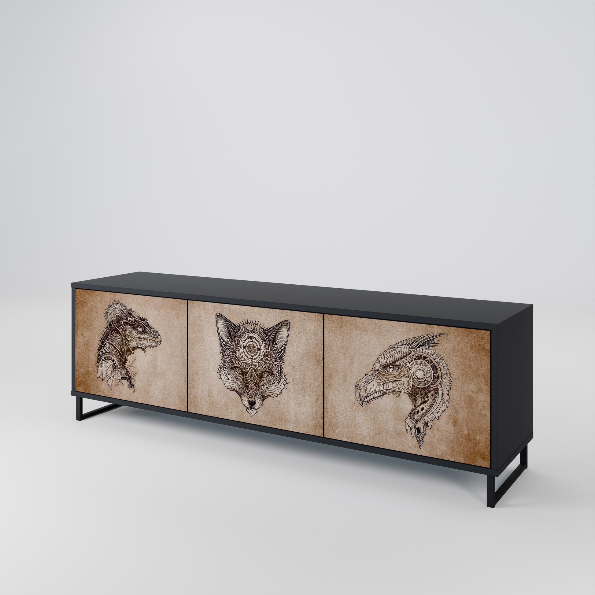Meuble TV 3 portes STEAMPUNK CLAN finition noire