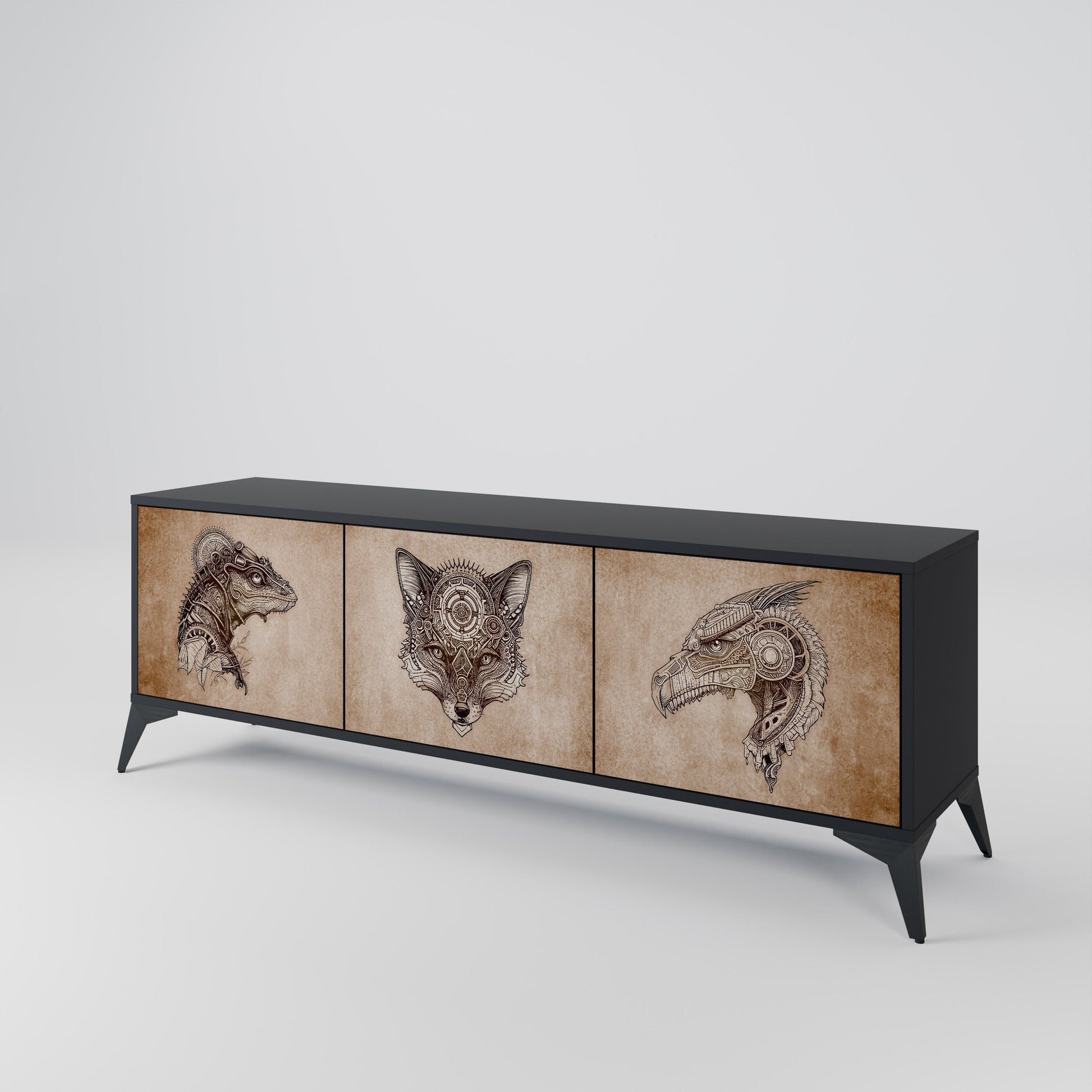 Meuble TV 3 portes STEAMPUNK CLAN finition noire