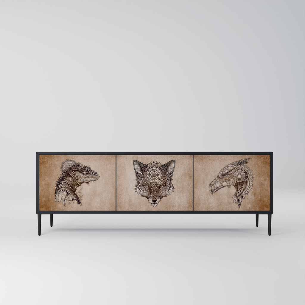 Meuble TV 3 portes STEAMPUNK CLAN finition noire