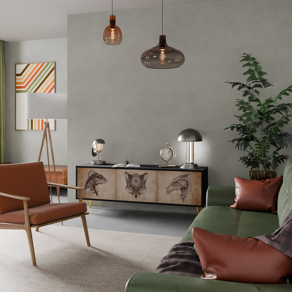 Meuble TV 3 portes STEAMPUNK CLAN finition noire