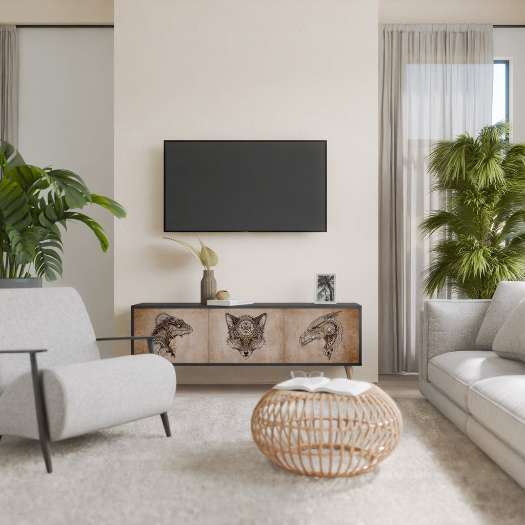 Meuble TV 3 portes STEAMPUNK CLAN finition noire